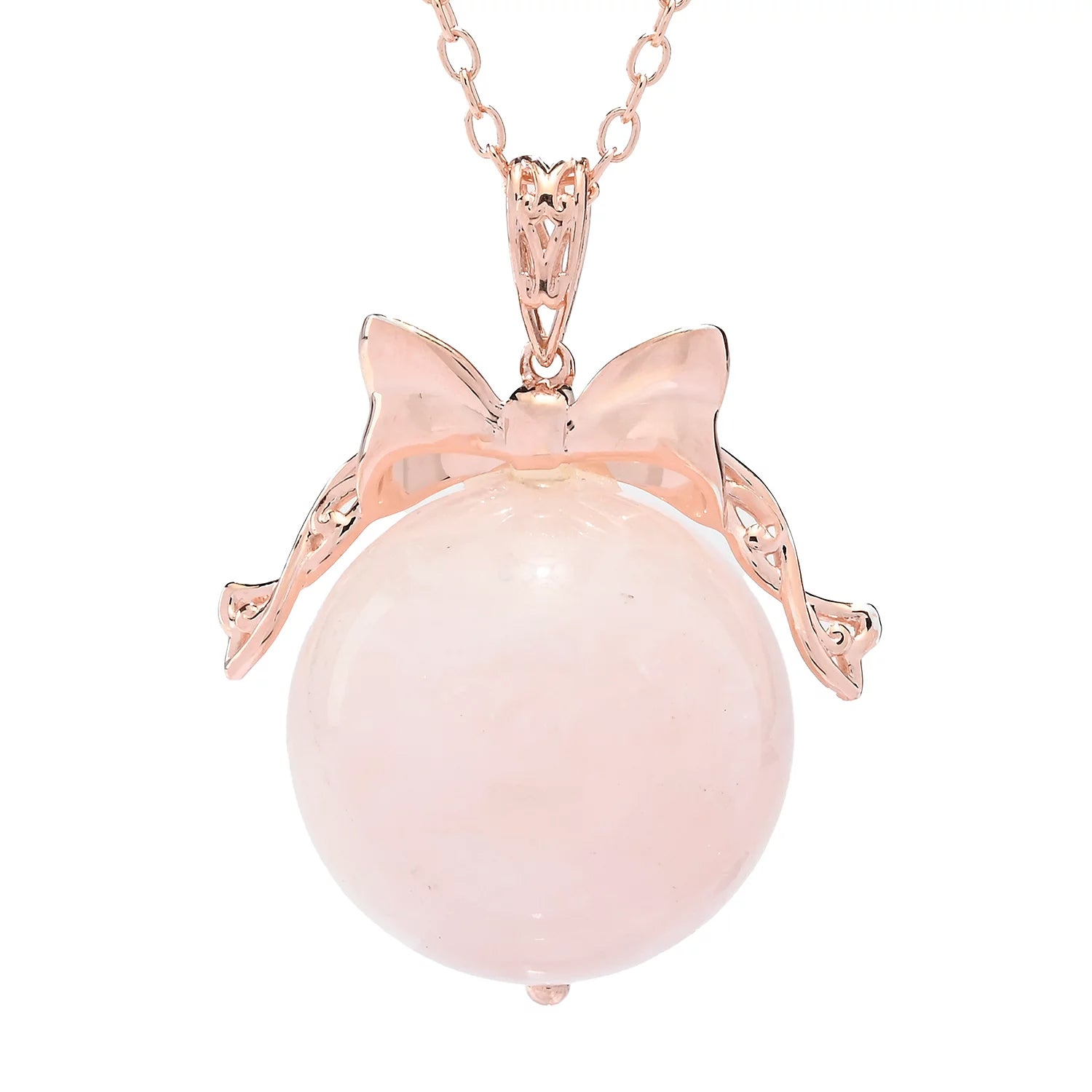 Gems en Vogue Rose Quartz Bead Bow Pendant & Stud Earrings Set