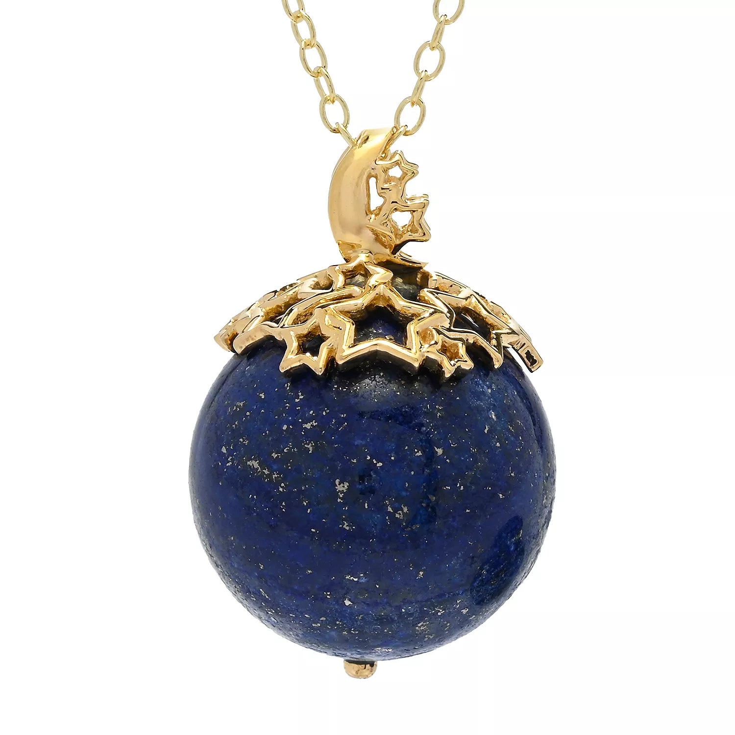 Gems en Vogue 24K Palladium Silver Lapis Bead Moon & Star Pendant & Stud Earrings Set