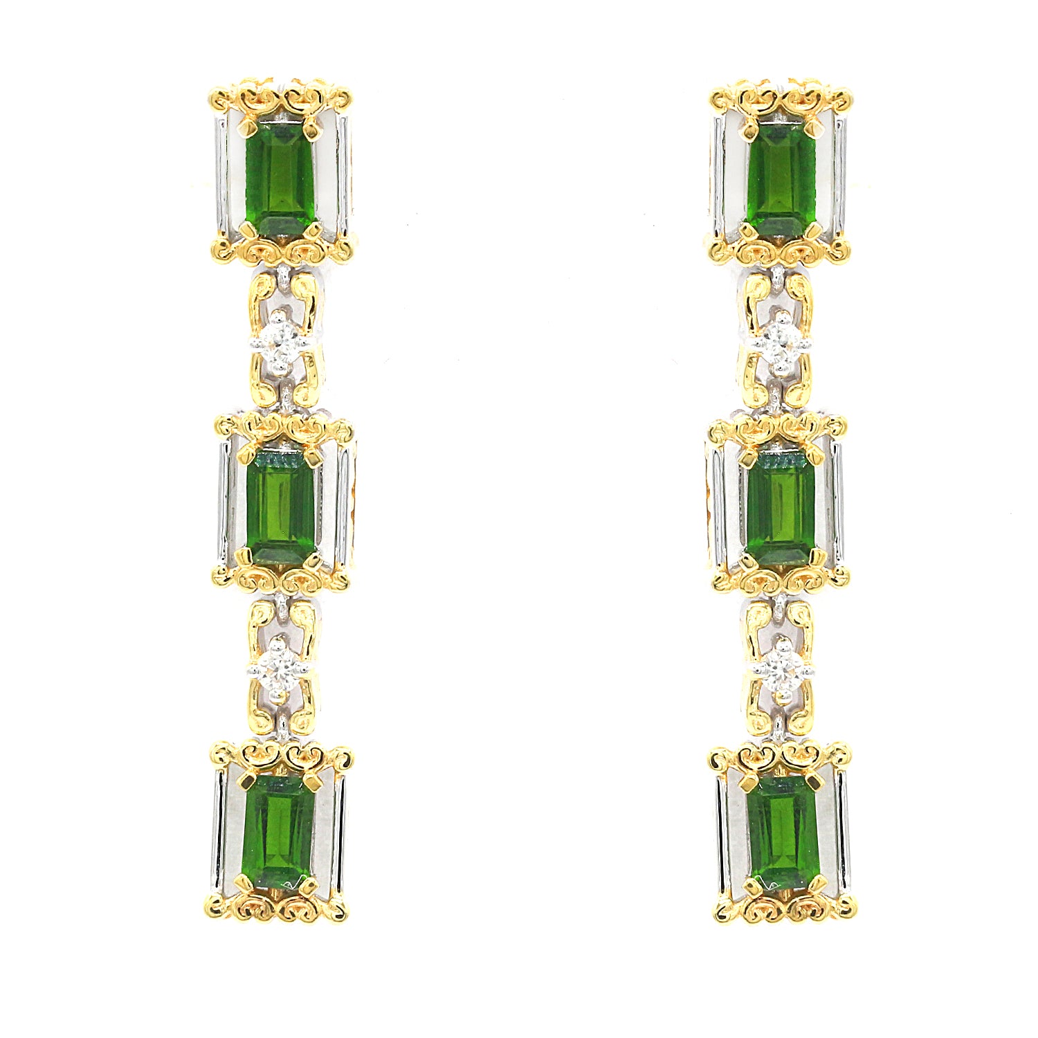 Gems en Vogue 1.85ctw Chrome Diopside & White Zircon Drop Earrings