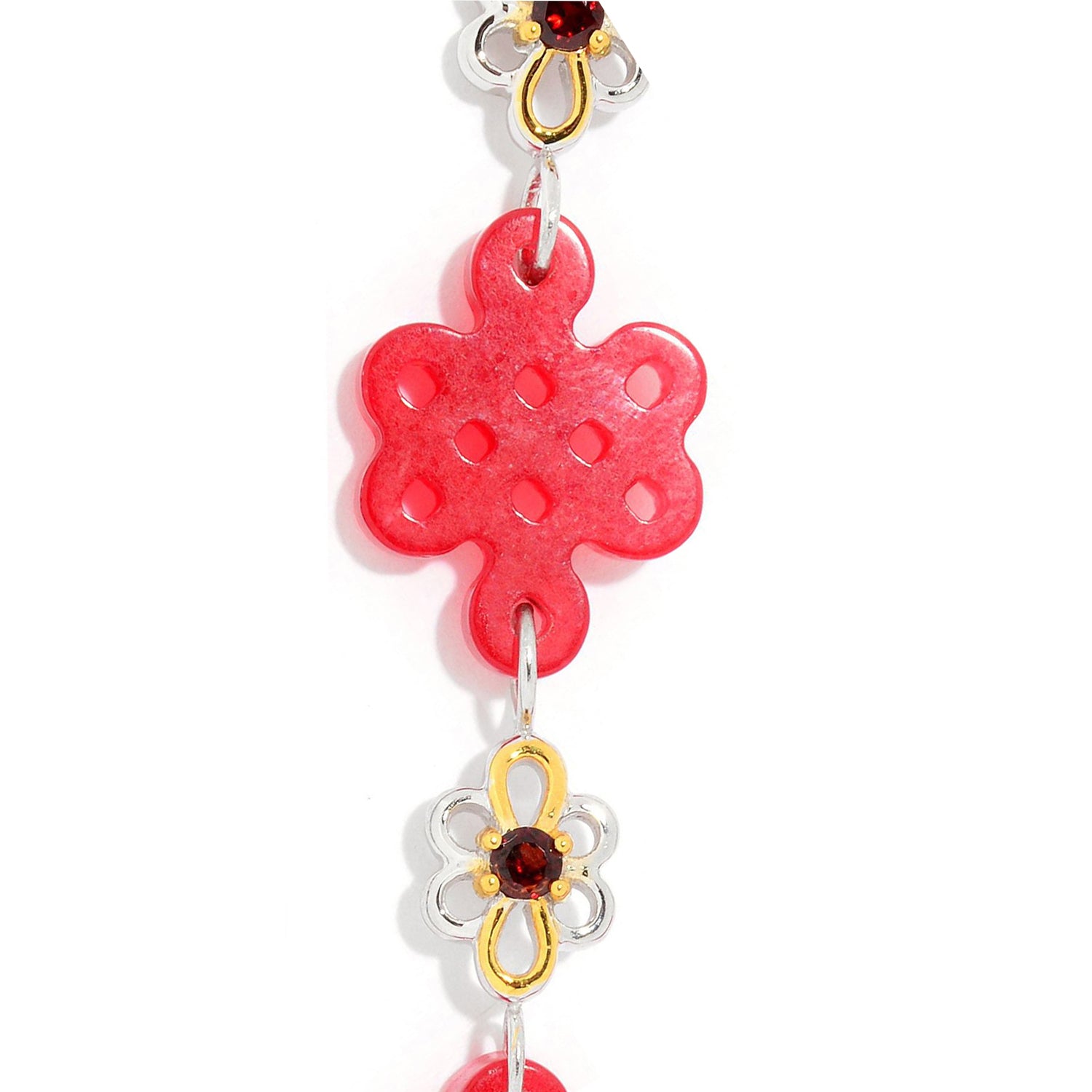 Gems en Vogue Bracelet Fleur Nœud Chinois en Argent Palladié 24K, Quartz Rouge et Grenat