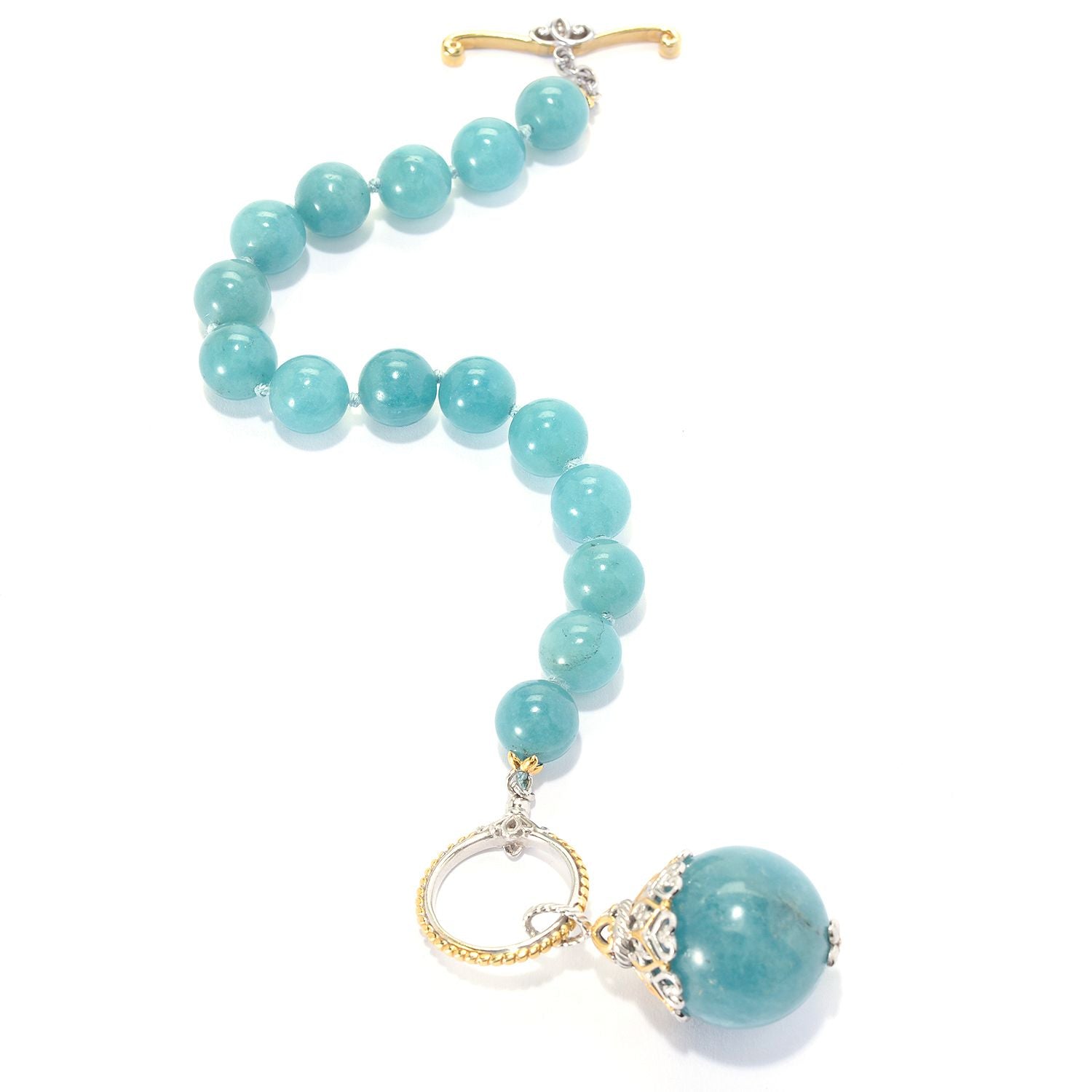 Gems en Vogue 24K Palladium Silver Aquamarine Bead Toggle Bracelet