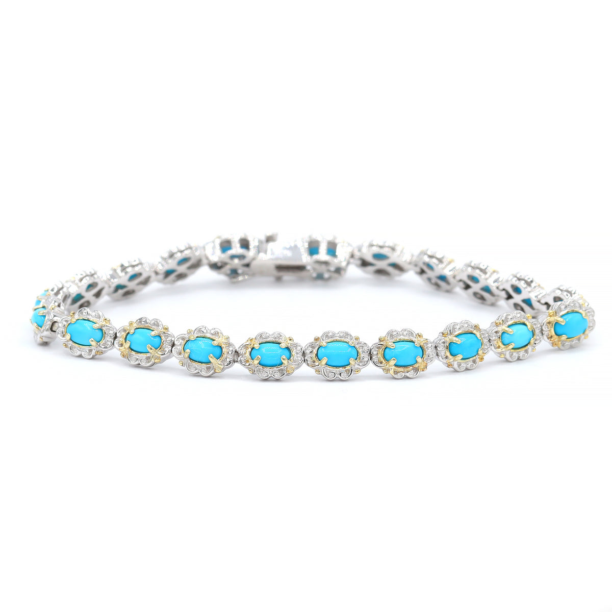 Gems en Vogue 24K Palladium Silver Sleeping Beauty Turquoise Tennis Bracelet