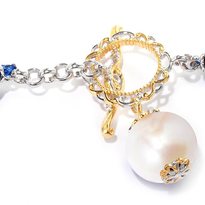 Gems en Vogue White Pearl Bead Toggle Bracelet