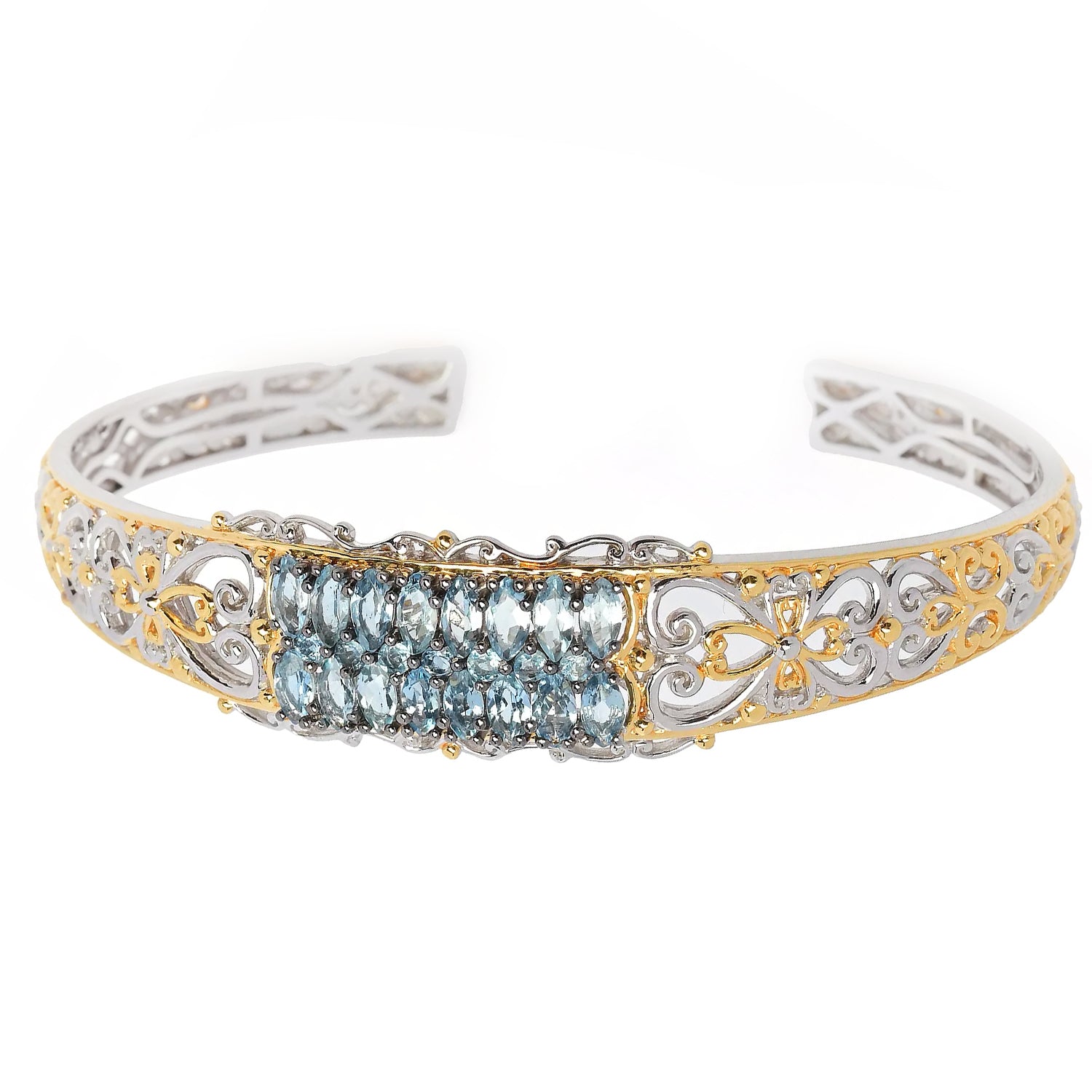 Gems en Vogue 2.16ctw Tanzanian Aquamarine Cuff Bangle Bracelet