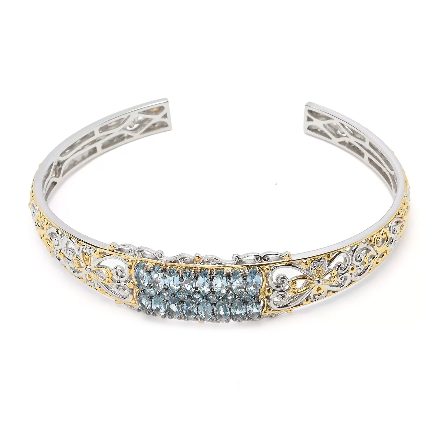 Gems en Vogue 2.16ctw Tanzanian Aquamarine Cuff Bangle Bracelet