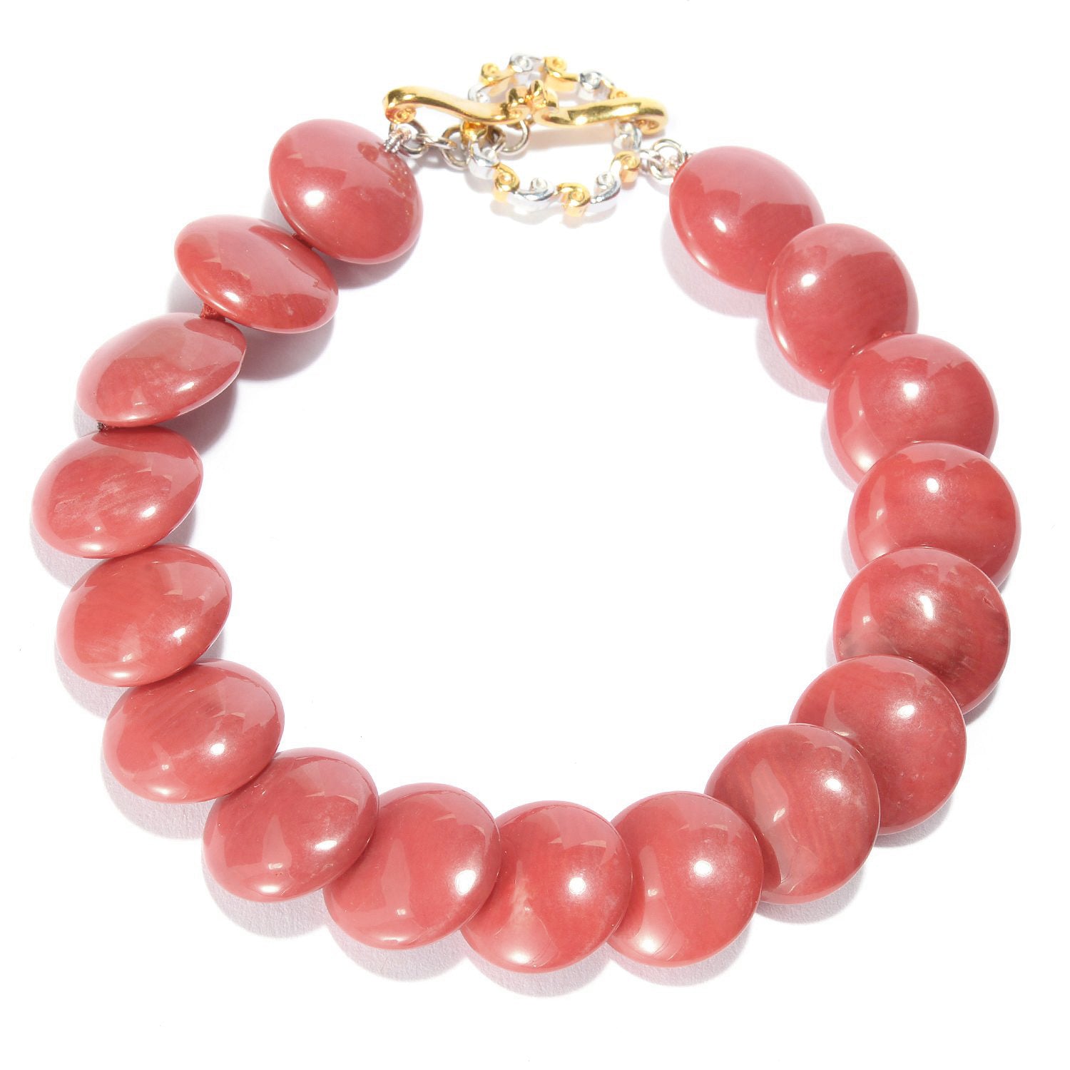 Gems en Vogue 24K Palladium Silver Red Coral Disk Toggle Bracelet