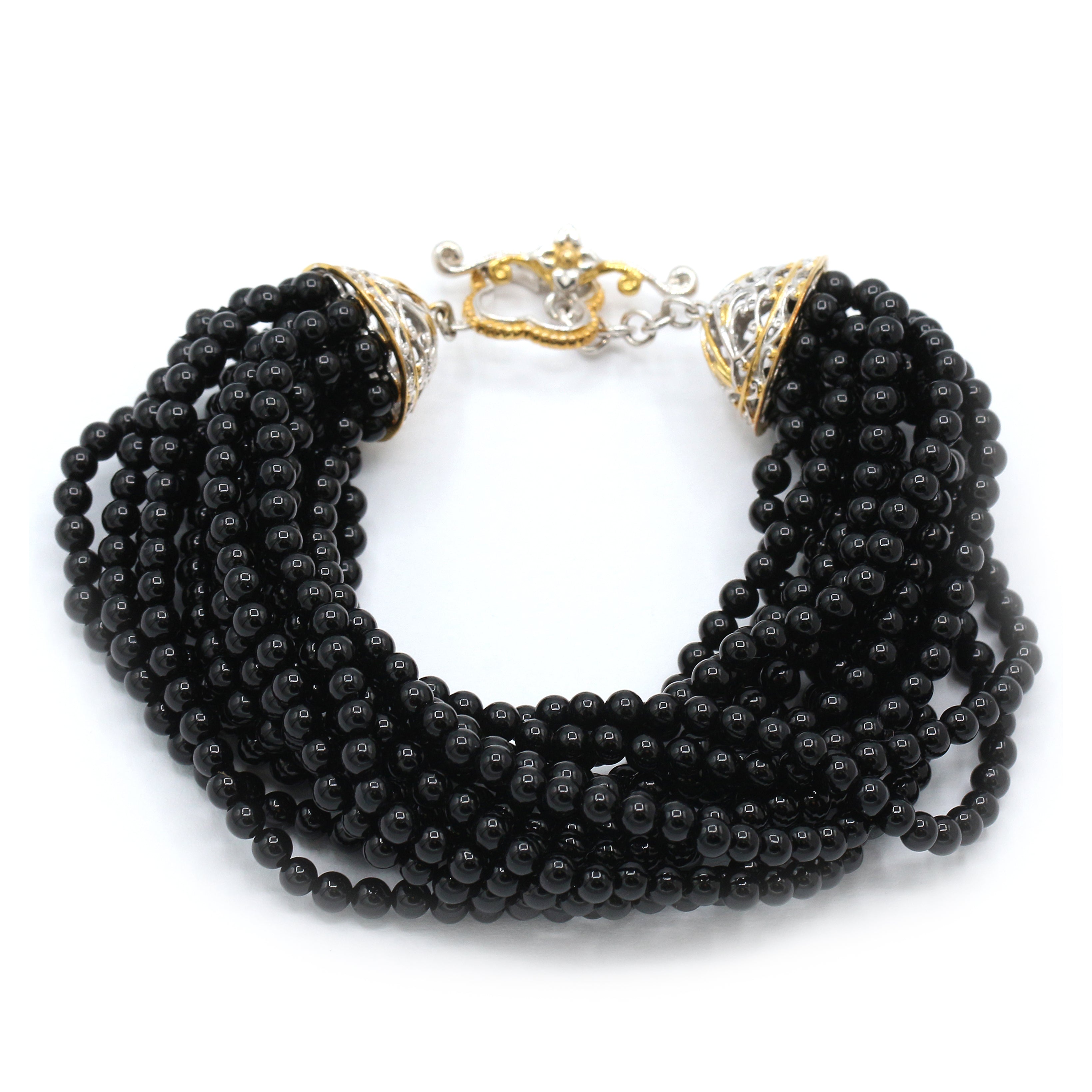 Gems en Vogue Black Agate Bead Multi Strand Toggle Bracelet