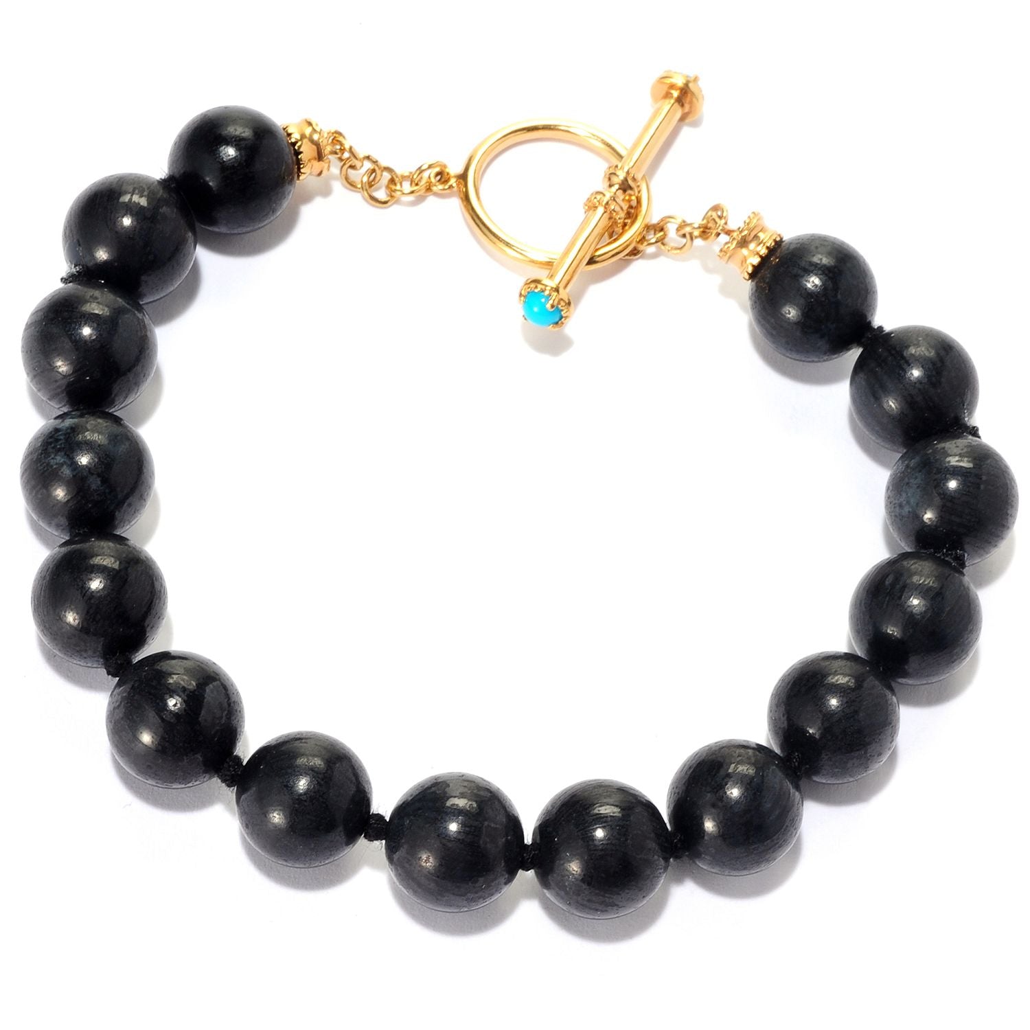 Gems en Vogue Black Coral Bead & Sleeping Beauty Turquoise Toggle Bracelet