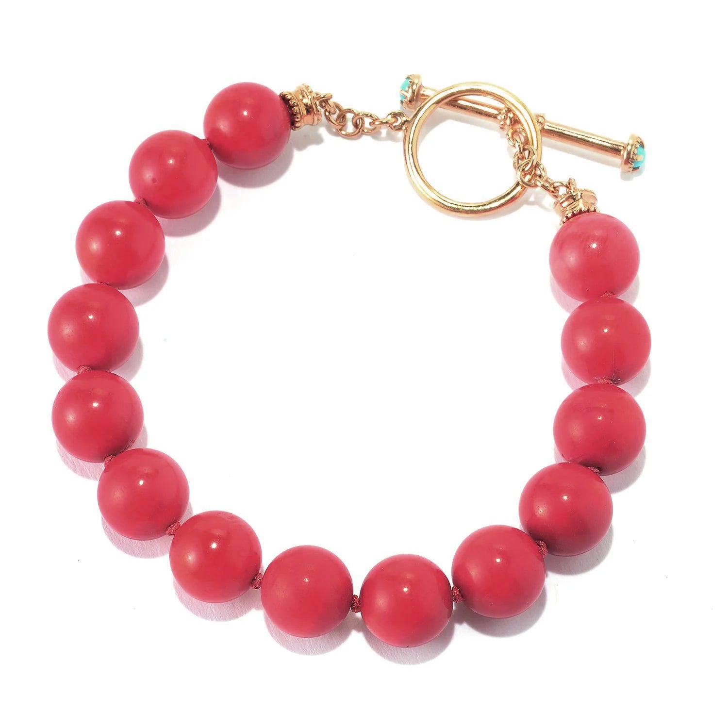 Gems en Vogue Coral Bead & Sleeping Beauty Turquoise Toggle Bracelet