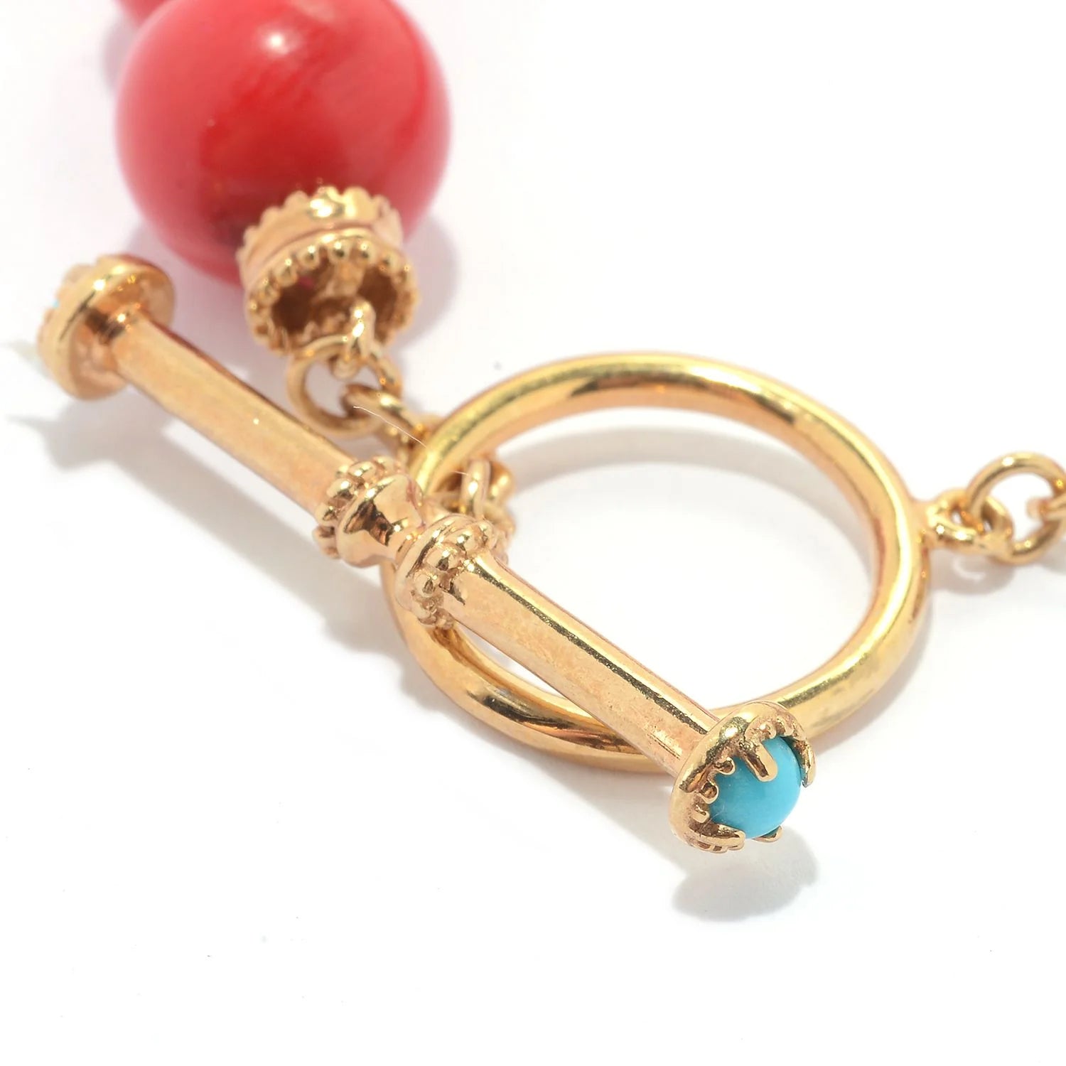 Gems en Vogue Coral Bead & Sleeping Beauty Turquoise Toggle Bracelet