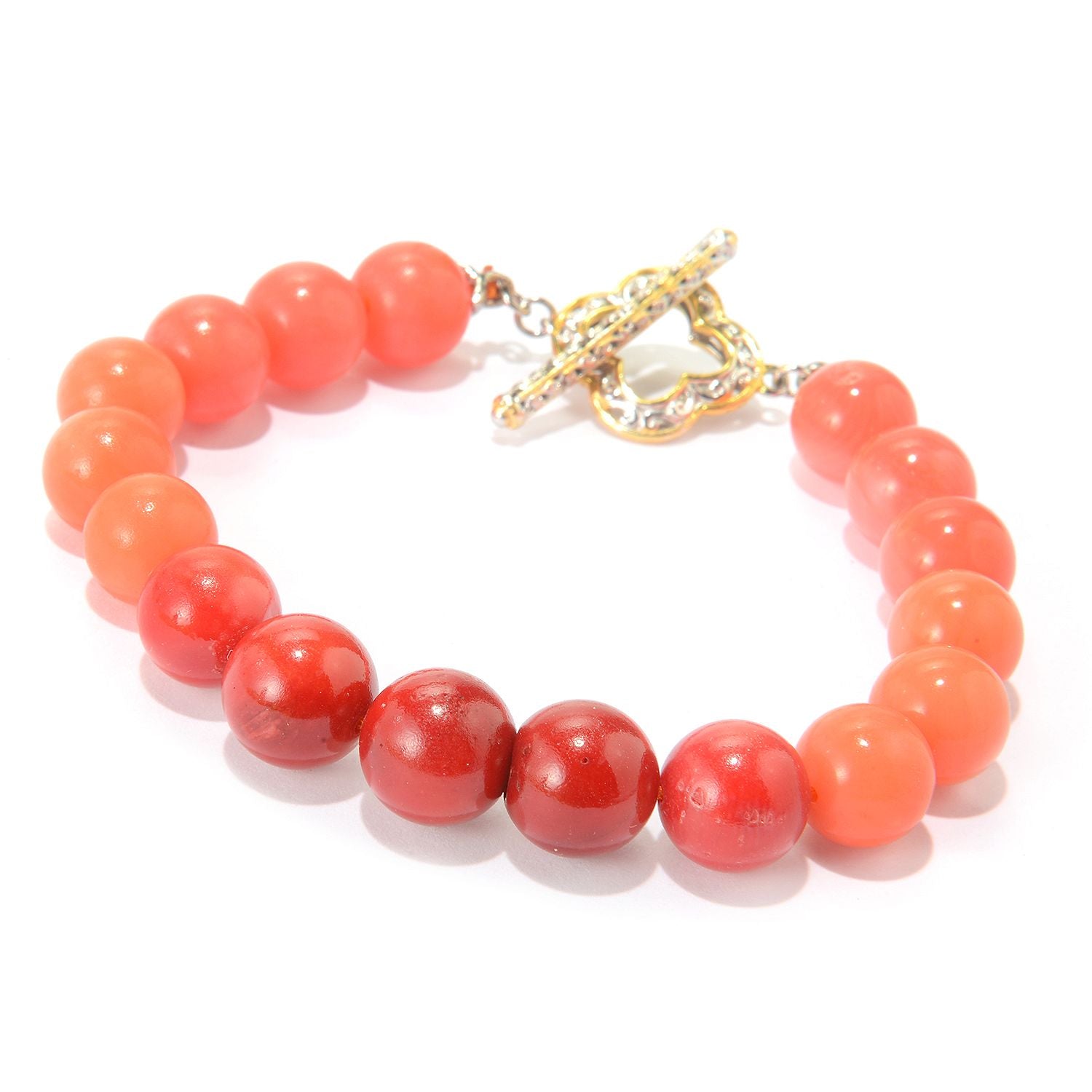 Gems en Vogue 24K Palladium Silver Red & Salmon Coral Bead Toggle Bracelet