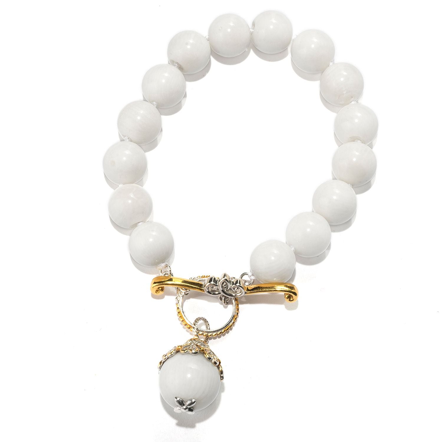 Gems en Vogue White Coral Beaded Charm Drop Toggle Bracelet