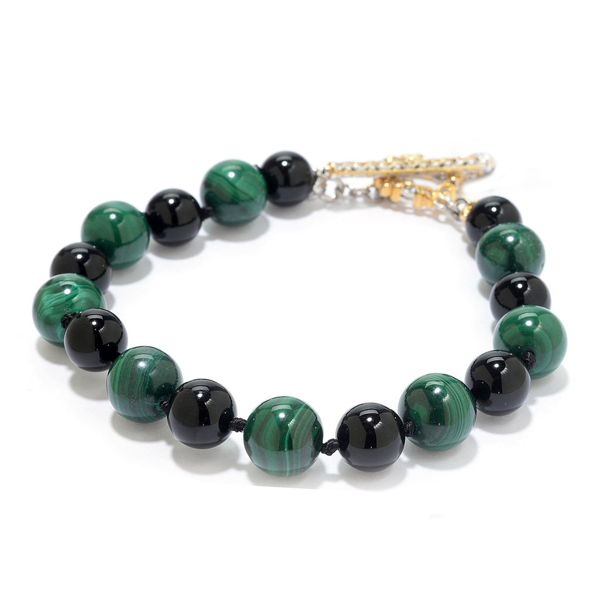 Gems en Vogue Malachite & Black Onyx Bead Toggle Bracelet