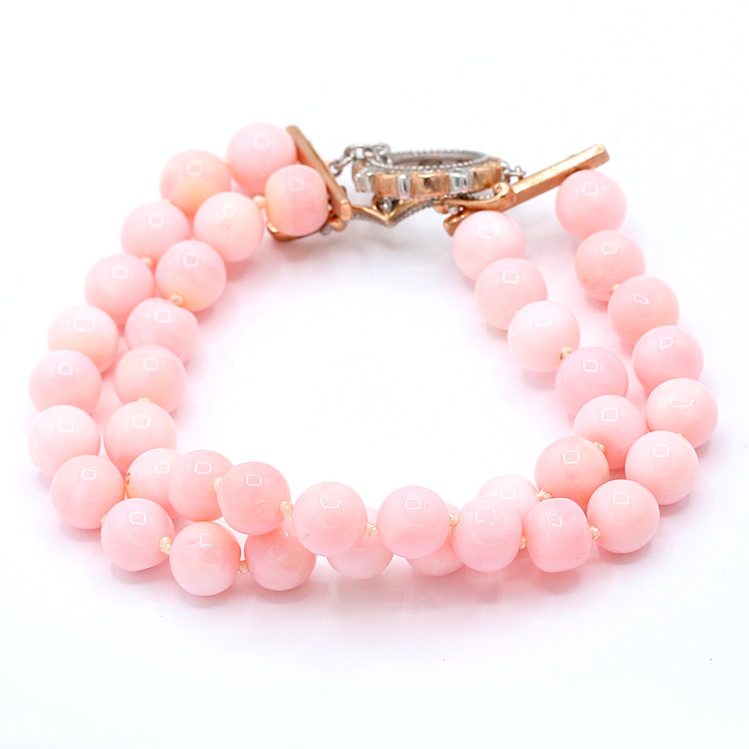 Gems en Vogue Pink Opal Double Strand Toggle Bracelet