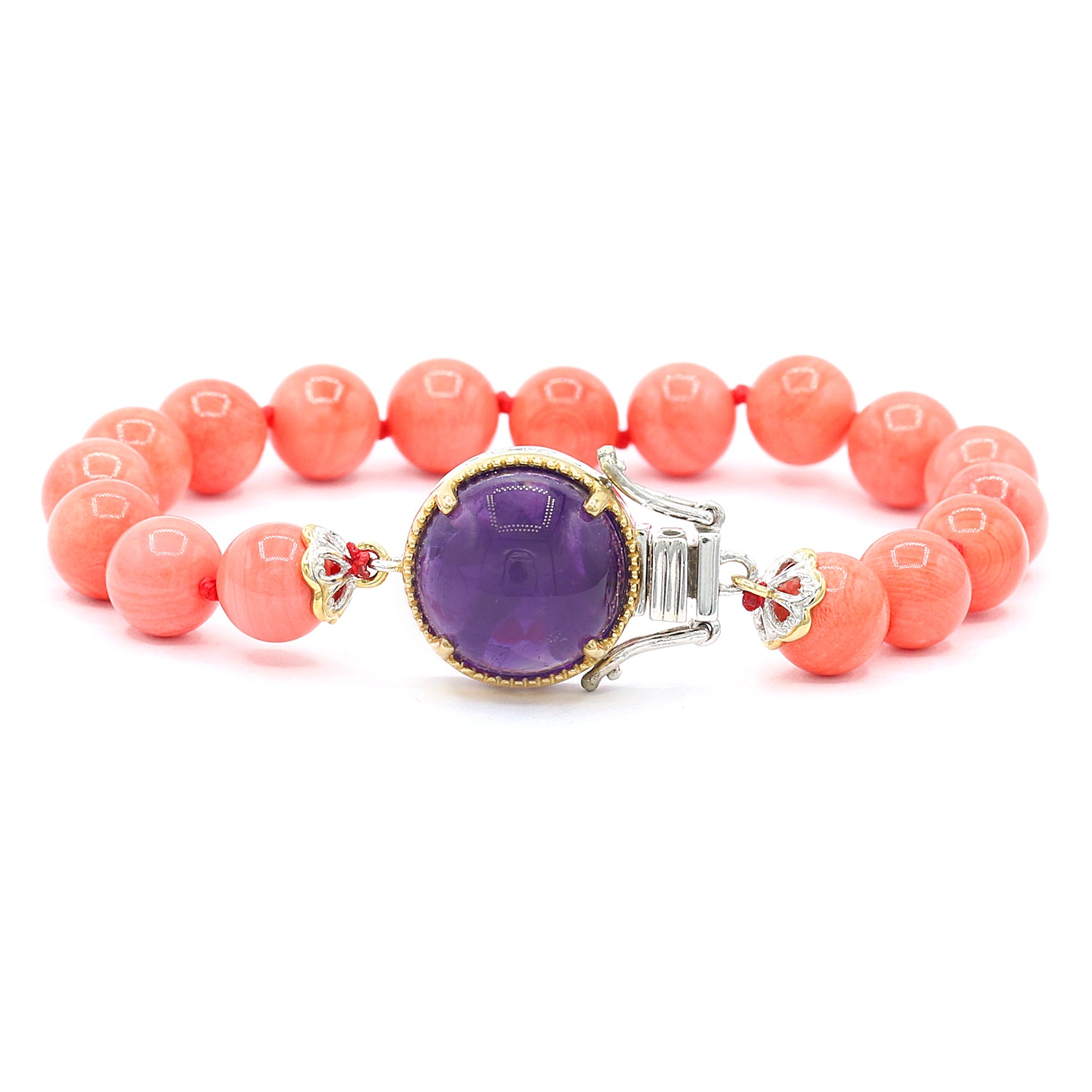 Gems en Vogue African Amethyst & Salmon Coral Bead Bracelet