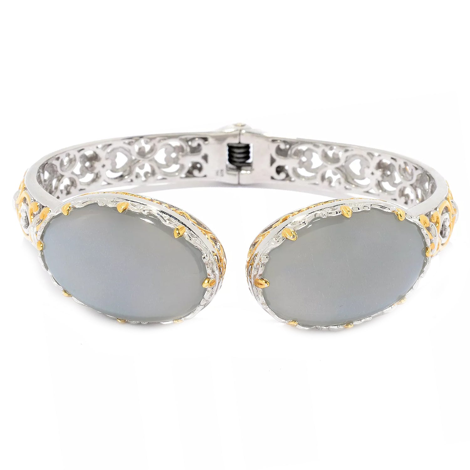 Gems en Vogue Choice of Moonstone Hinged Cuff Bangle Bracelet