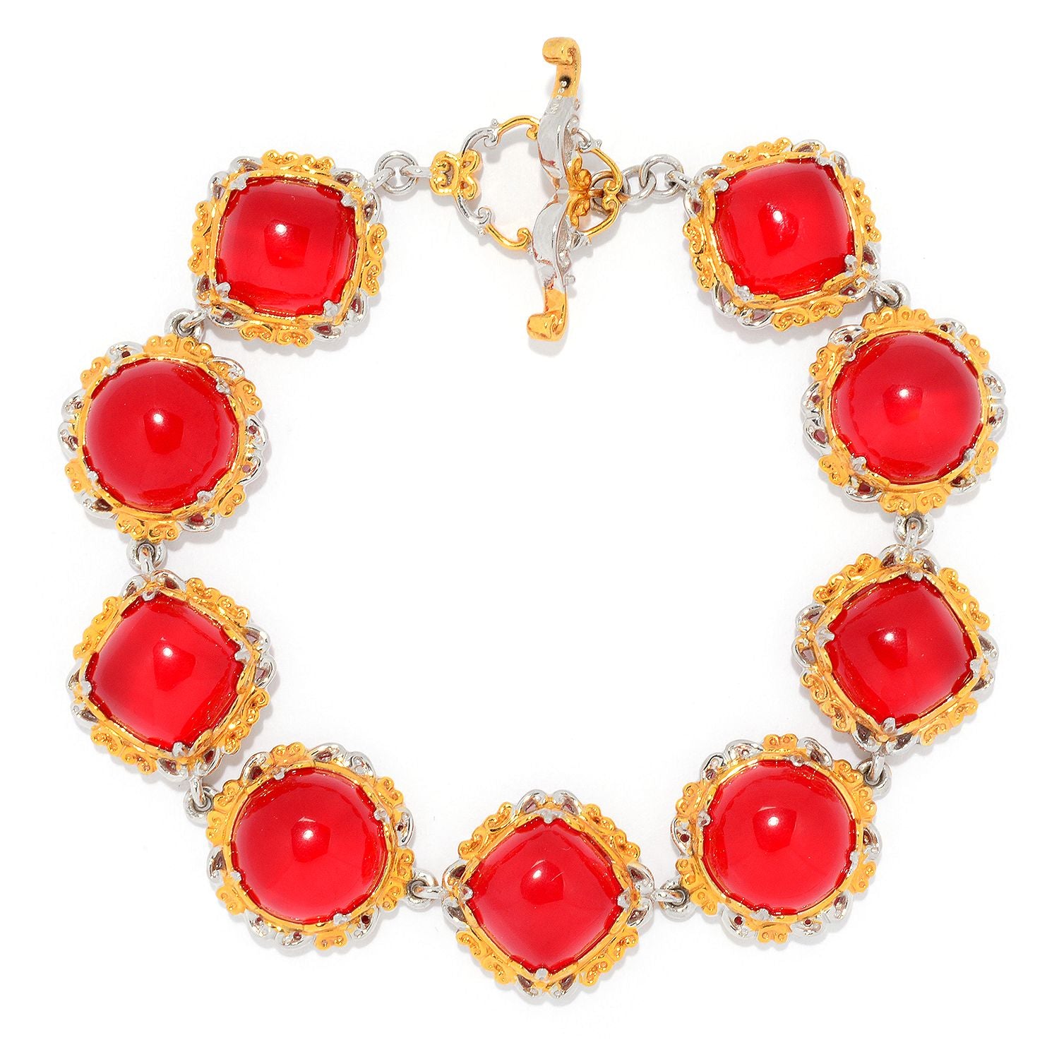 Gems en Vogue 24K Palladium Silver Red Chalcedony Toggle Bracelet