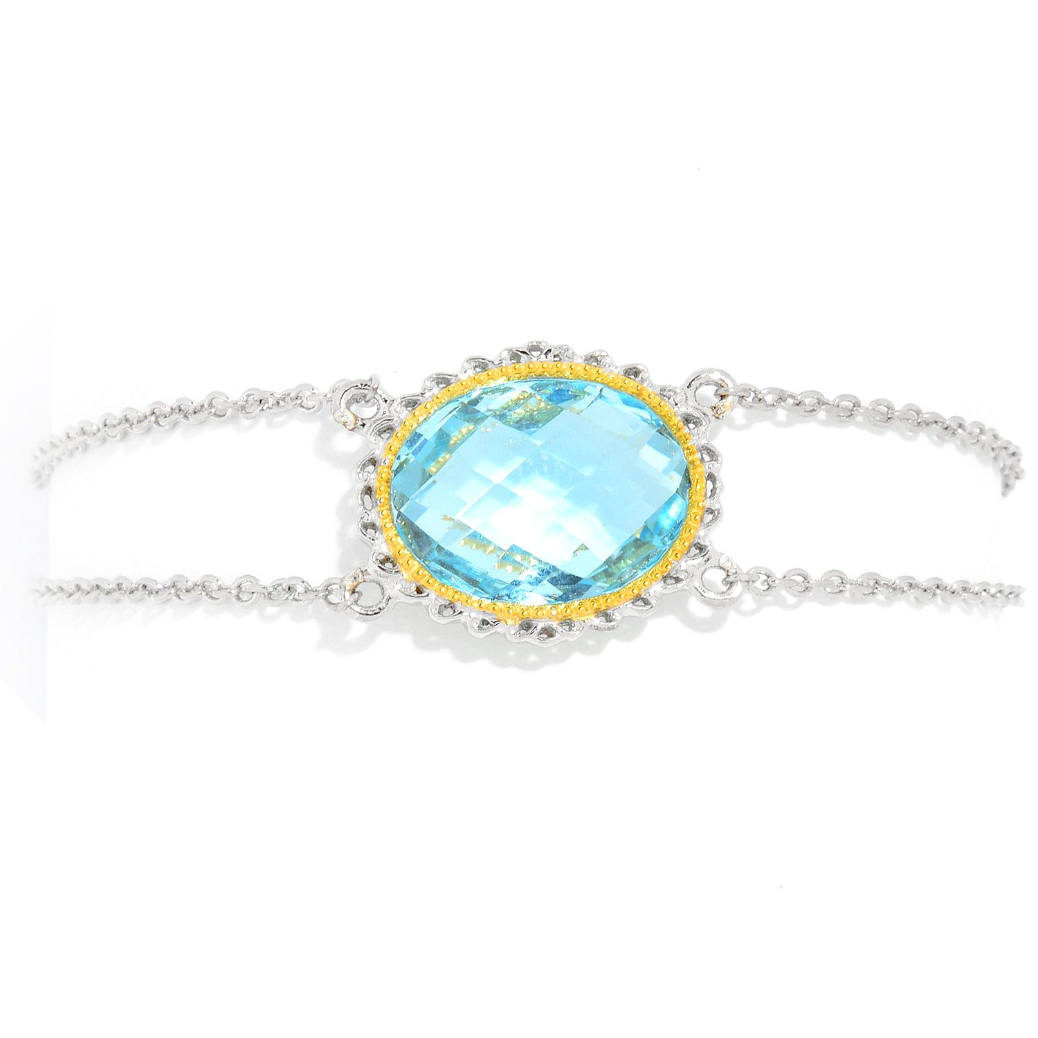 Gems en Vogue 10.30ctw Blue Topaz Double Briolette Chain Bracelet