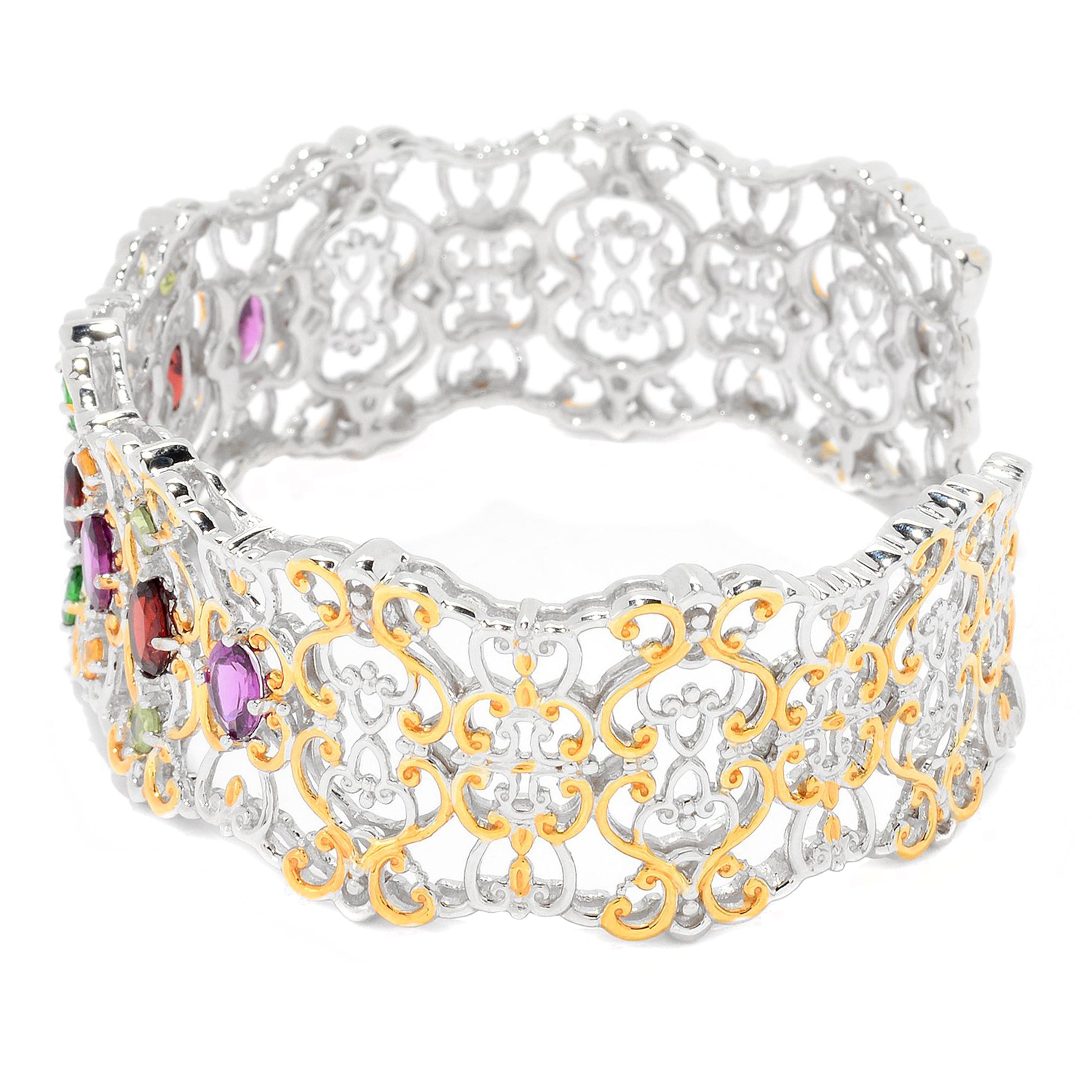 Gems en Vogue 5.41ctw Multi Garnet Wide Cuff Bangle Bracelet