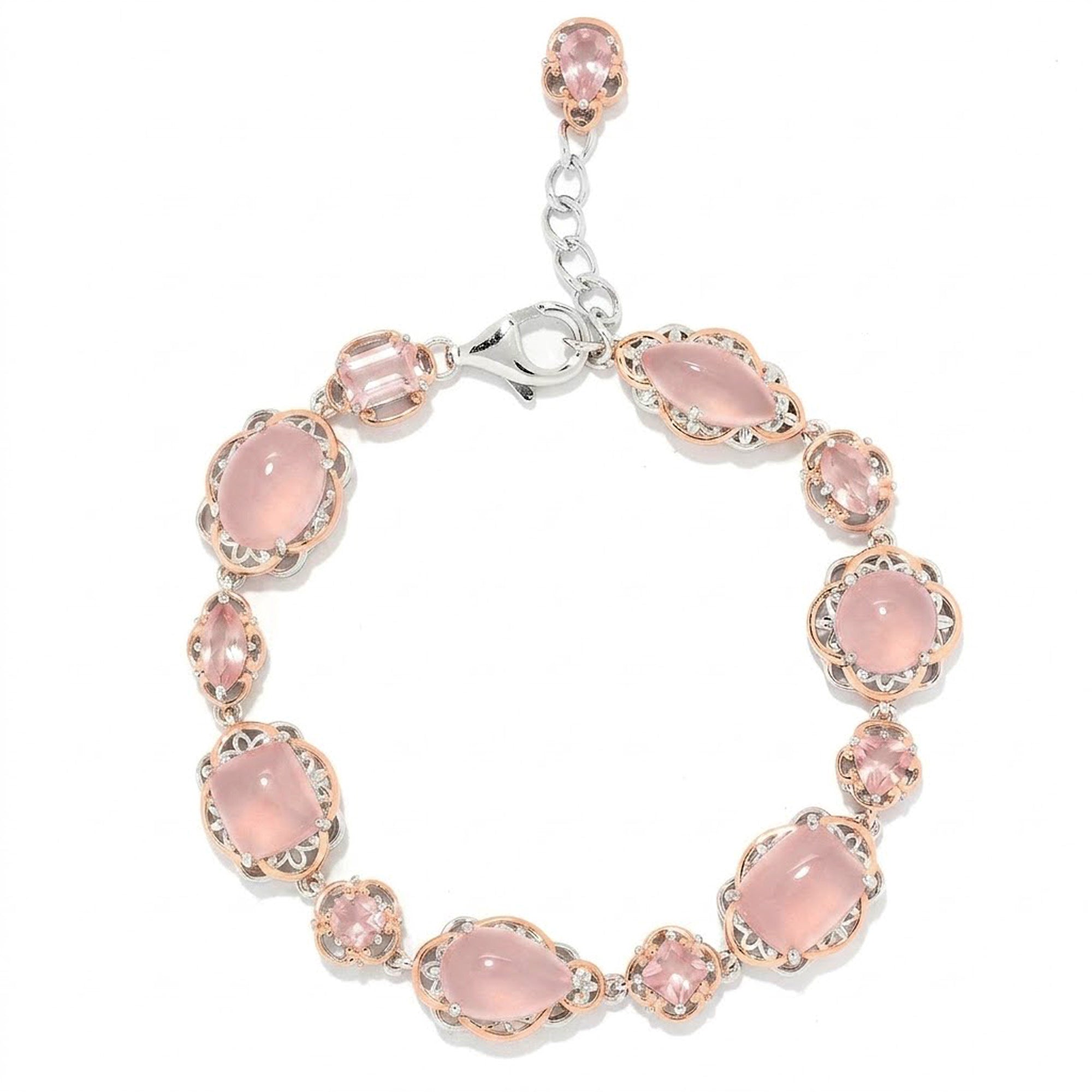 Gems en Vogue 18K Palladium Silver Muti Shape Pink Chalcedony & Rose Quartz Bracelet