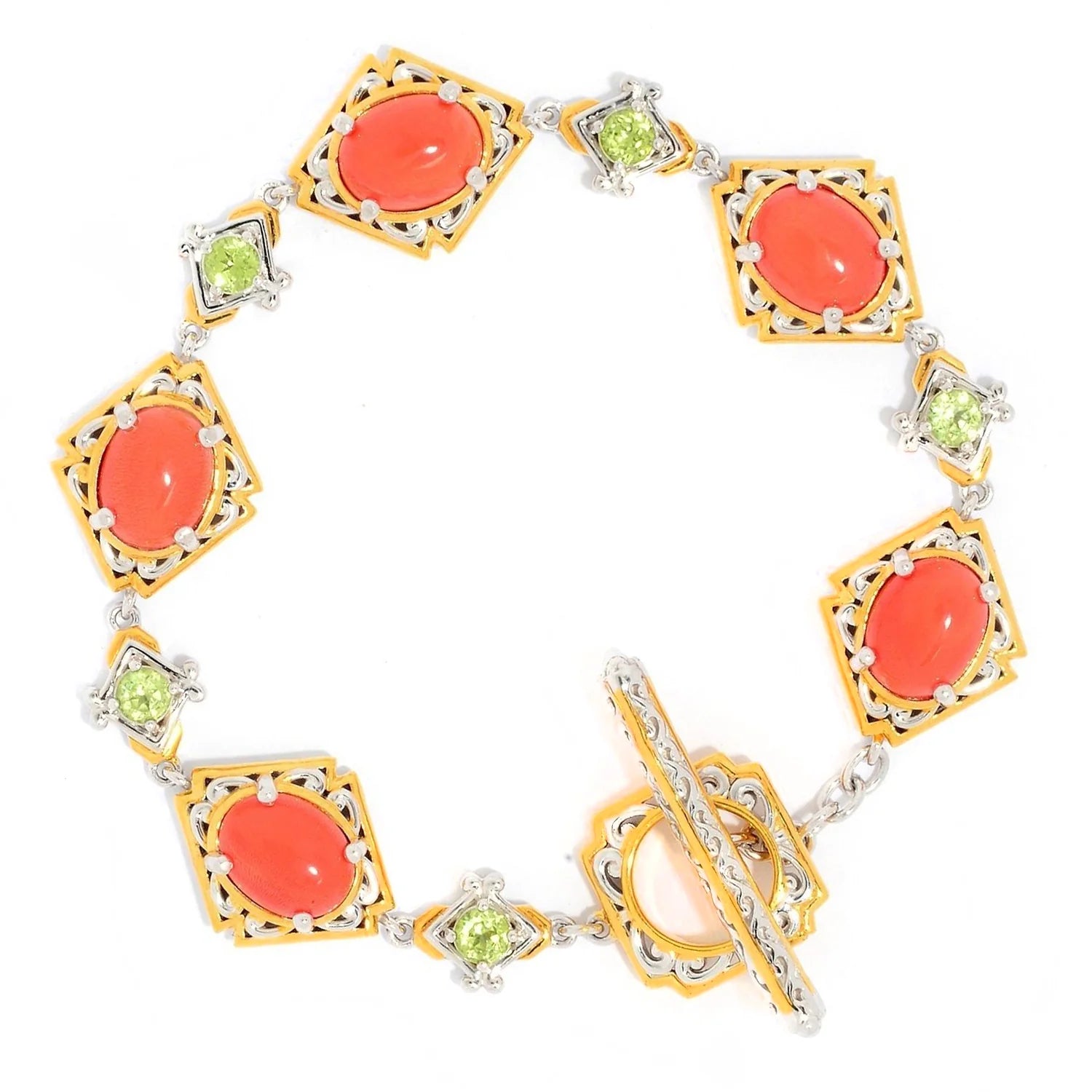 Gems en Vogue Salmon Coral & Peridot Bracelet