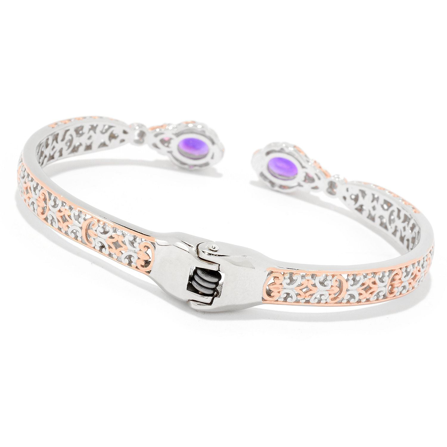 Gems en Vogue 2.56ctw Ametista do Sul Amethyst & Pink Tourmaline Bangle Bracelet