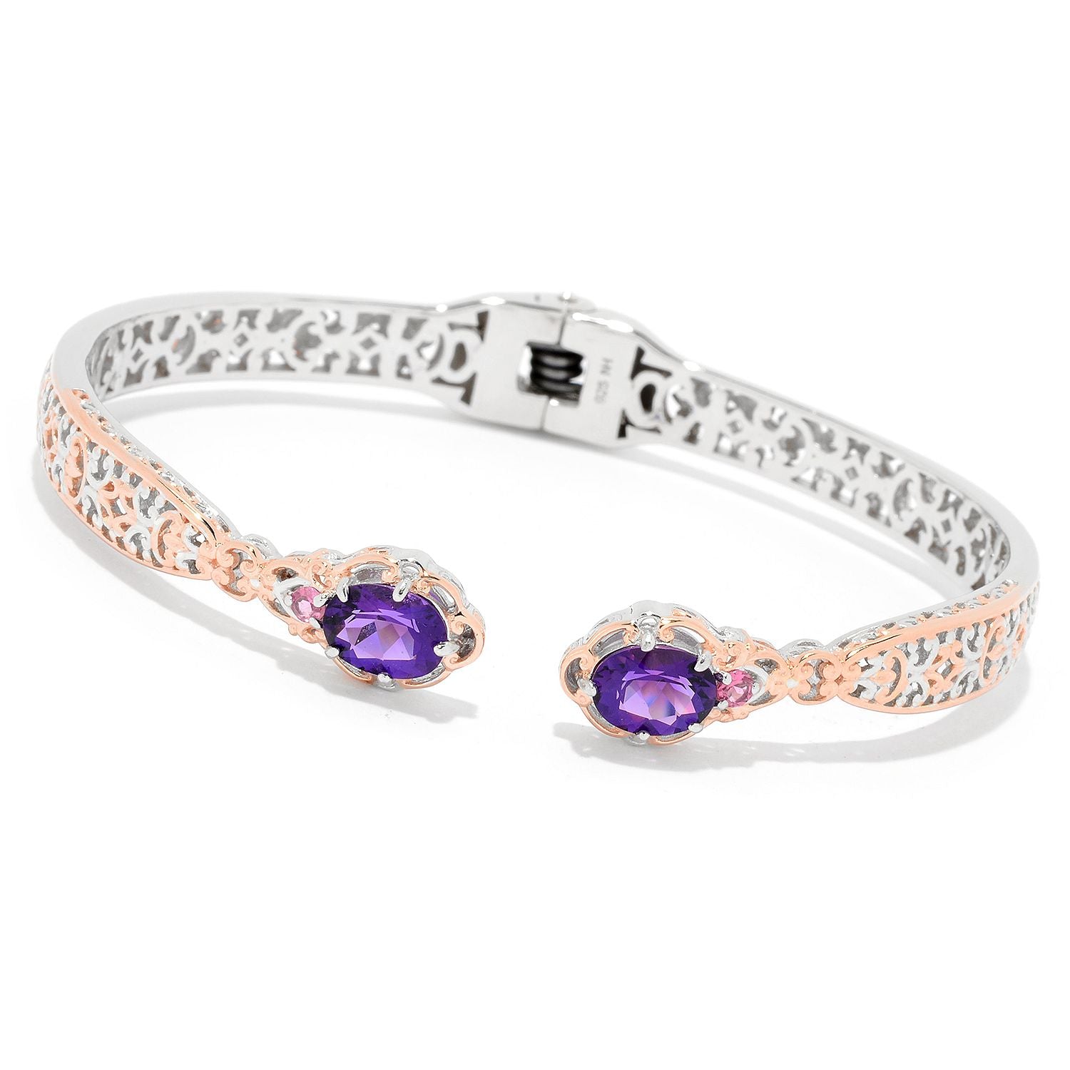 Gems en Vogue 2.56ctw Ametista do Sul Amethyst & Pink Tourmaline Bangle Bracelet