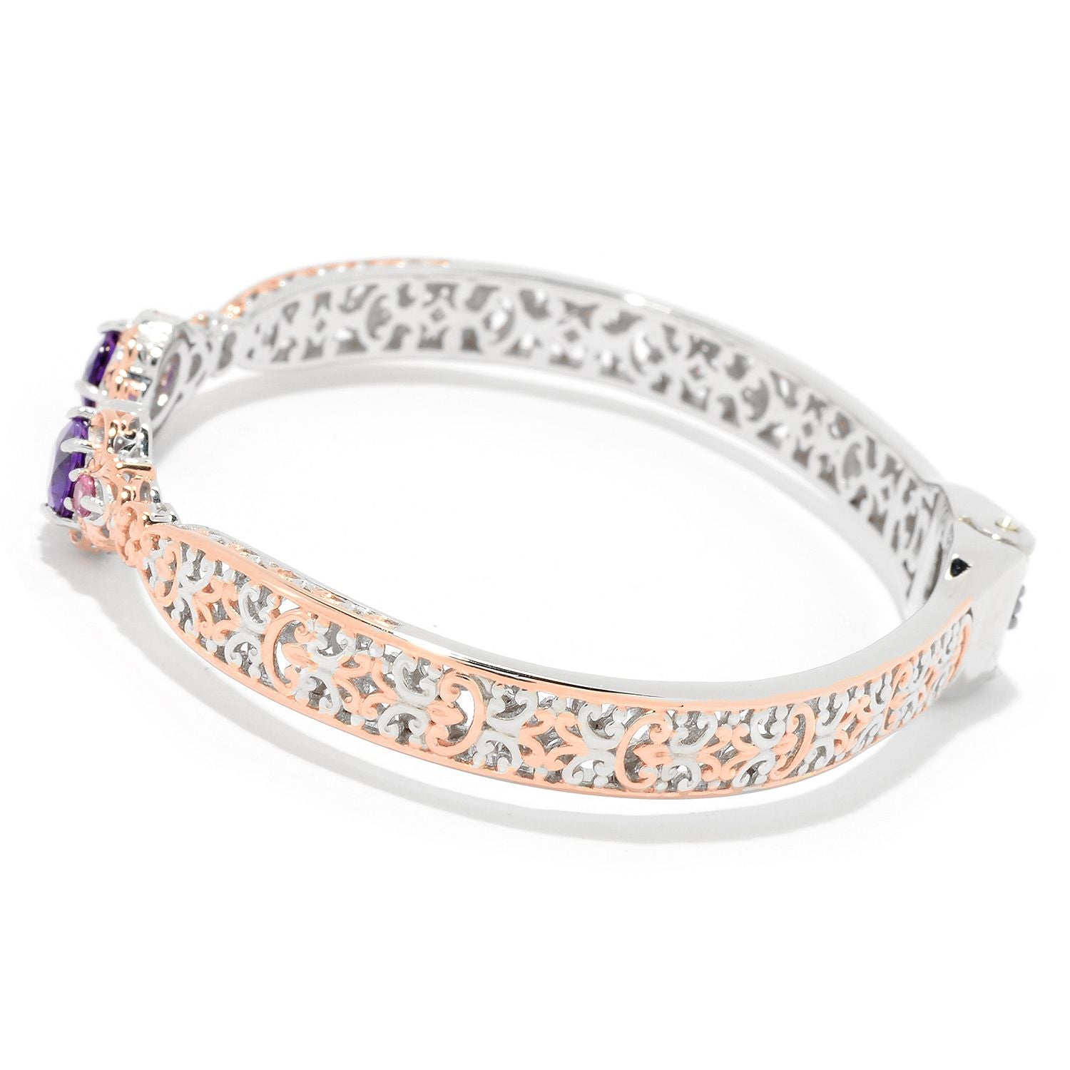 Gems en Vogue 2.56ctw Ametista do Sul Amethyst & Pink Tourmaline Bangle Bracelet