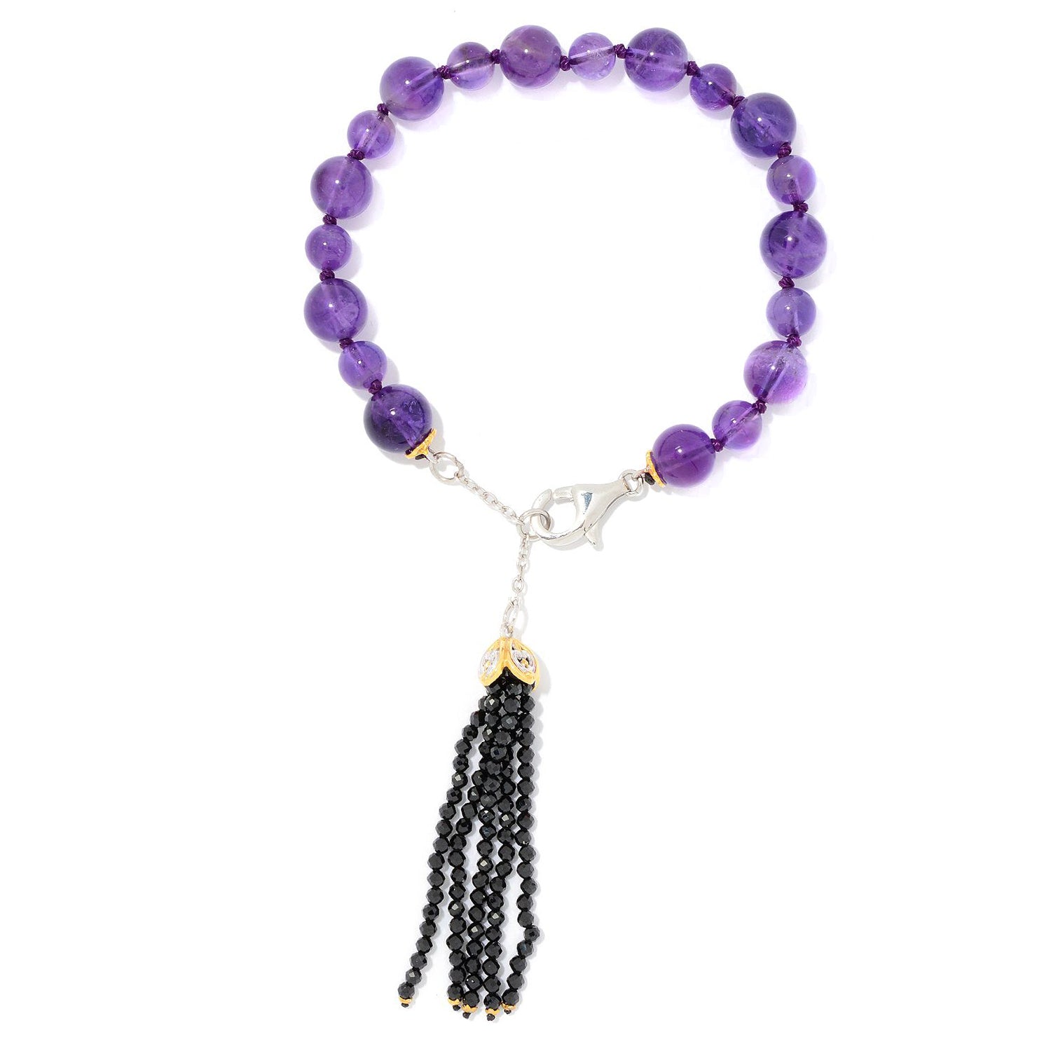Gems en Vogue Amethyst Bead & Black Spinel Tassel Bracelet
