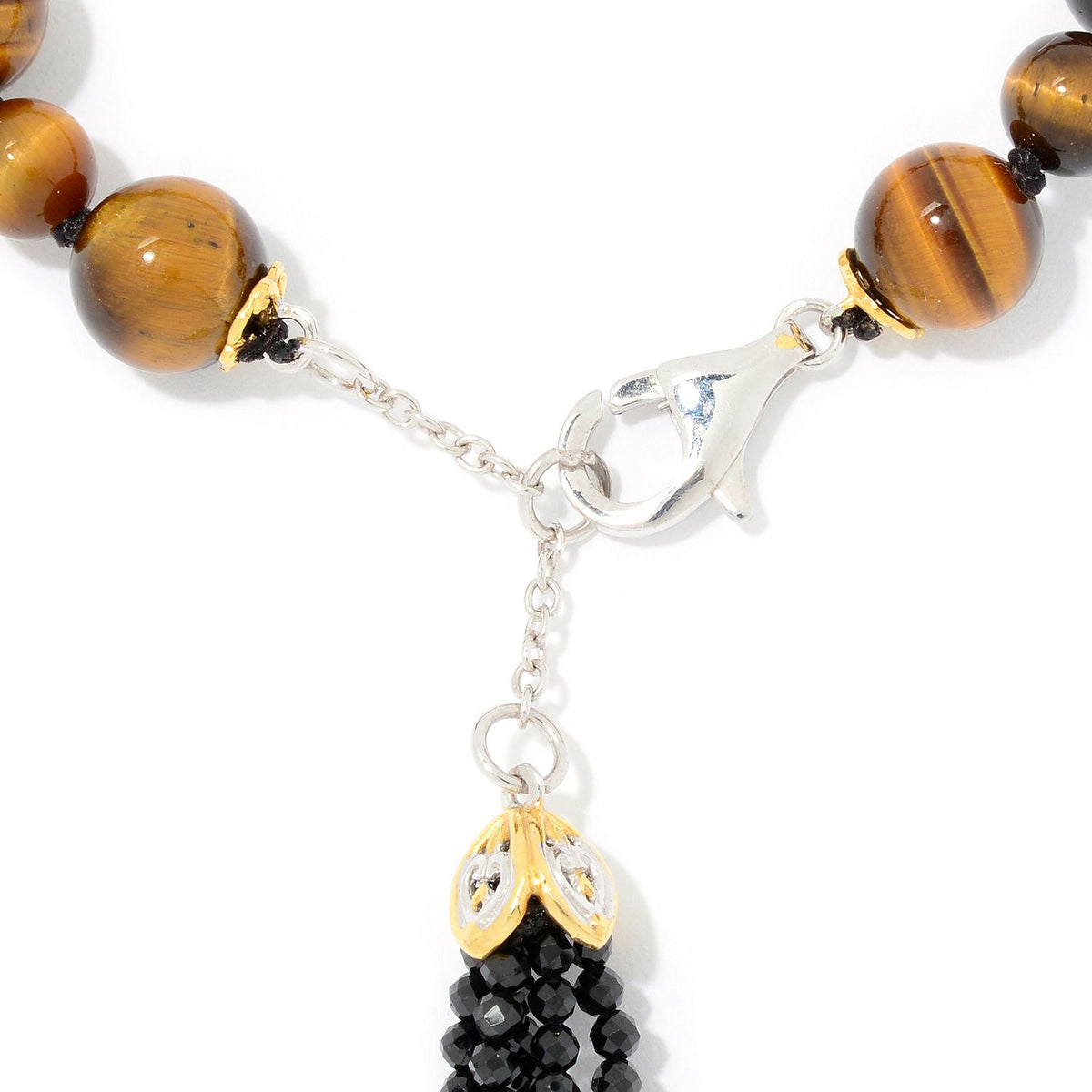 Gems en Vogue Tiger's Eye Quartz Bead & Black Spinel Tassel Bracelet