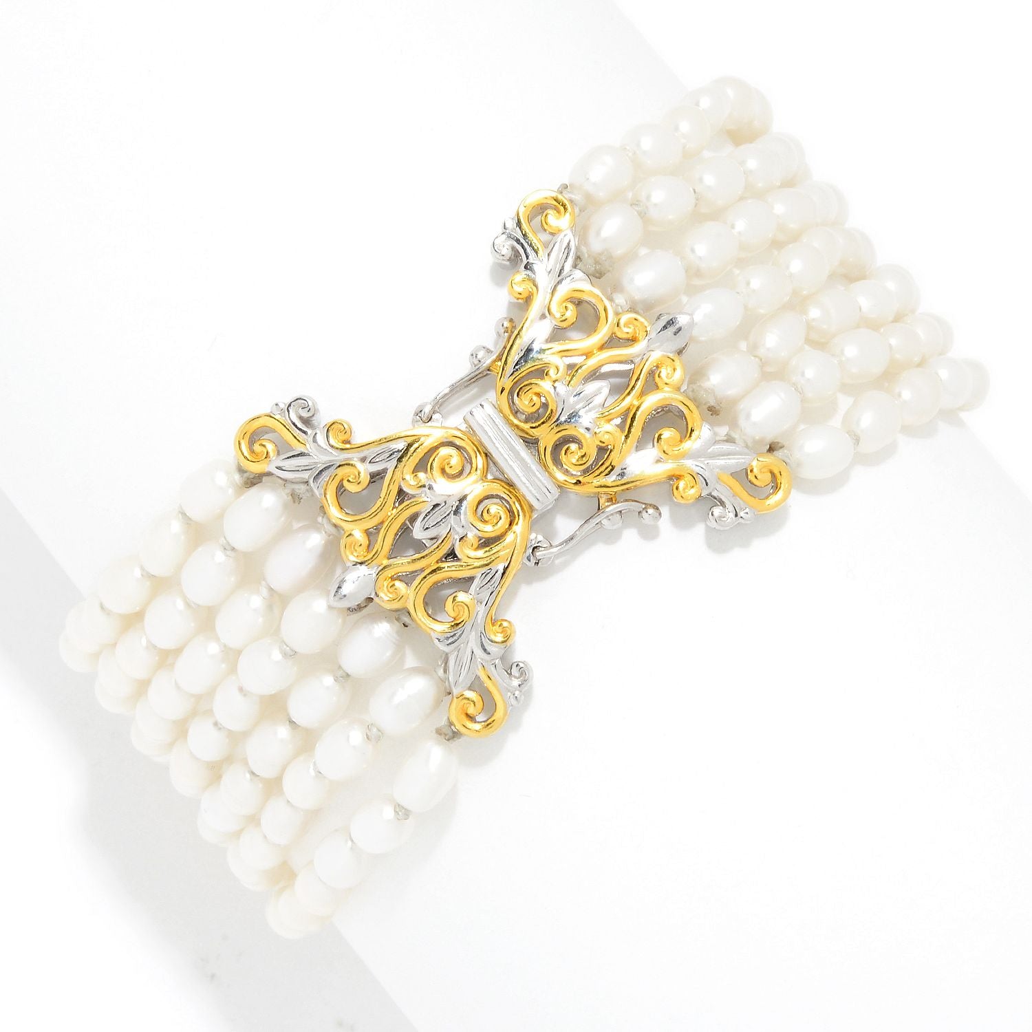 Gems en Vogue Multi Strand White Pearl Bead Bracelet