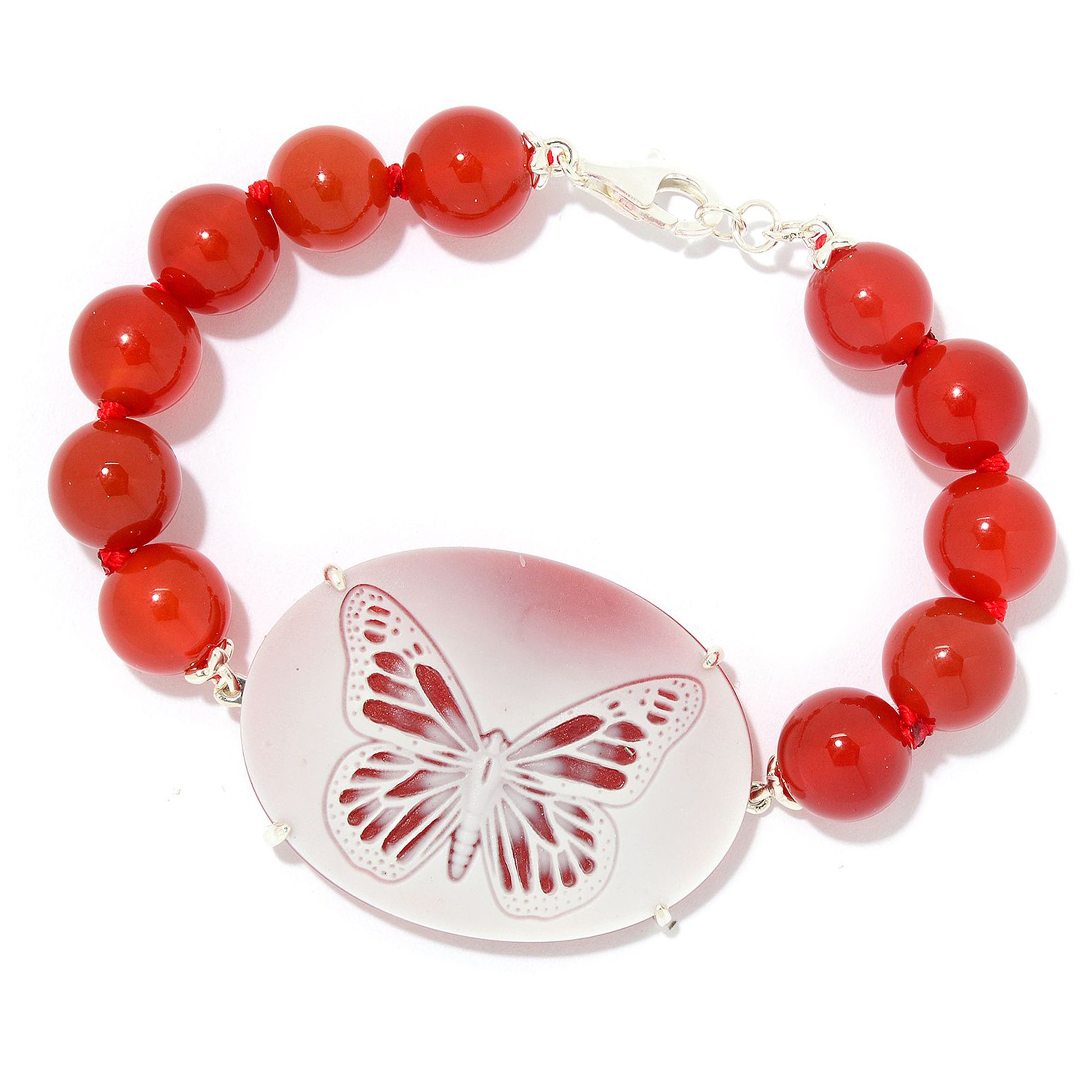 Gems en Vogue Carved Butterfly Carnelian Agate Cameo Bead Bracelet