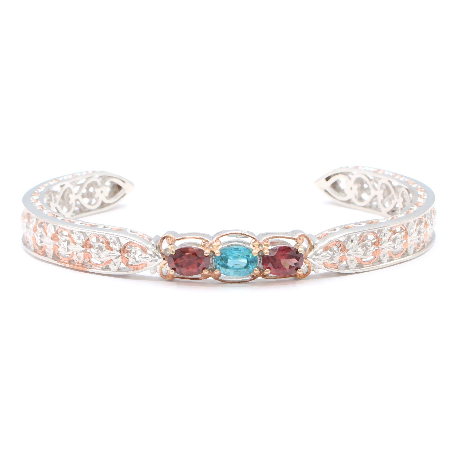 Gems en Vogue One-of-a-kind 4.43ctw Blue & Rose Zircon Cuff Bangle Bracelet