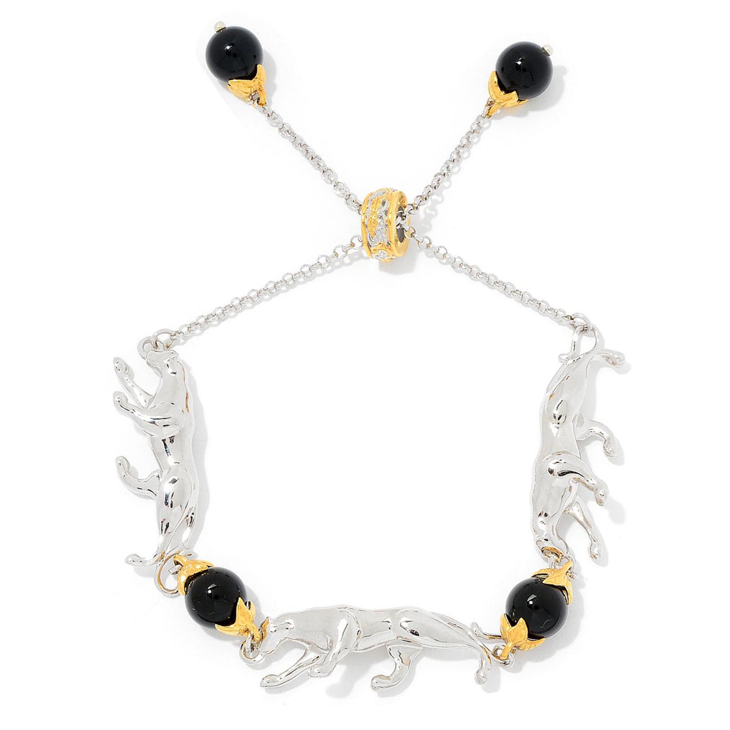 Gems en Vogue Black Onyx Carved Panther Bolo Bracelet