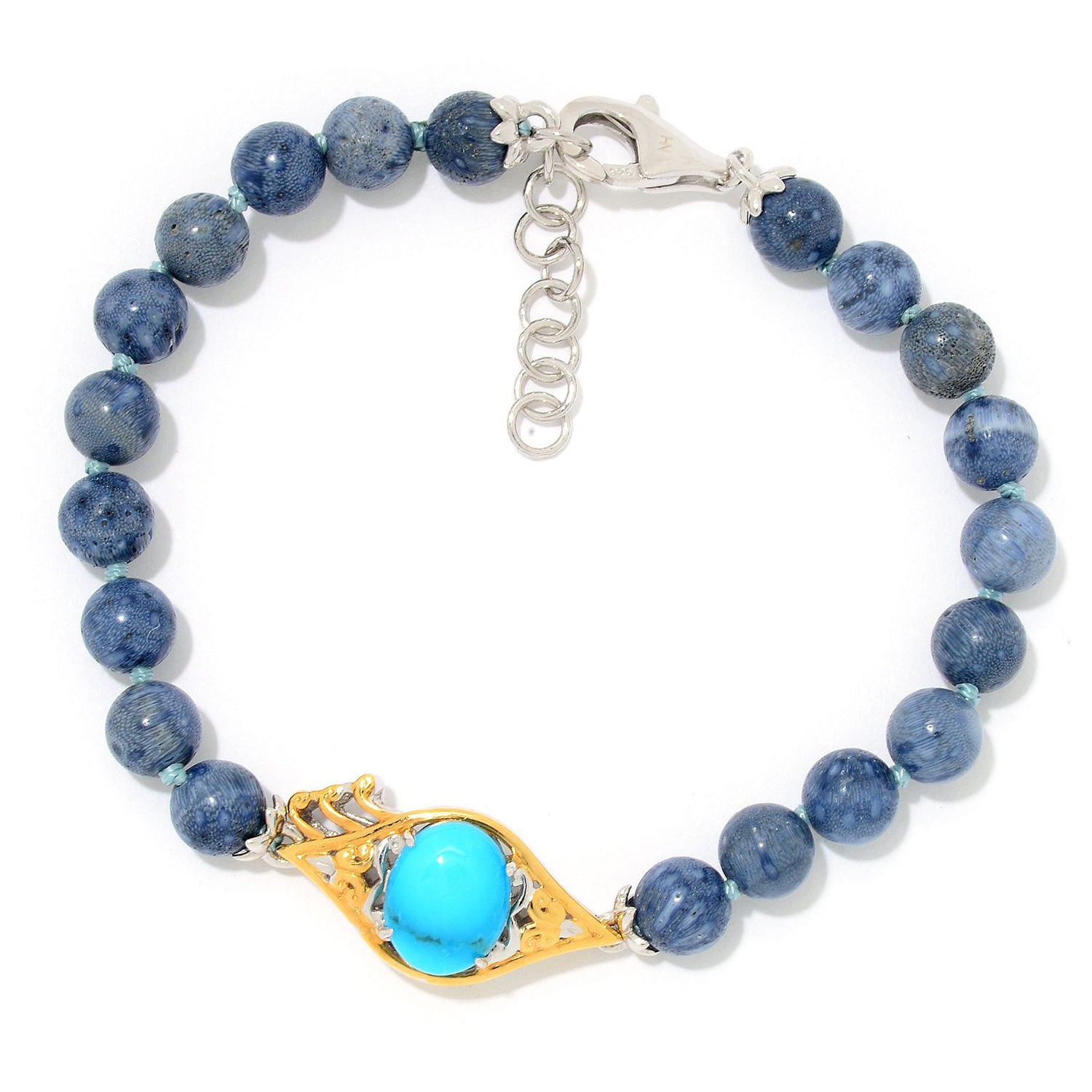 Gems en Vogue Kaolin Turquoise & Blue Coral Beaded Evil Eye Icon Bracelet
