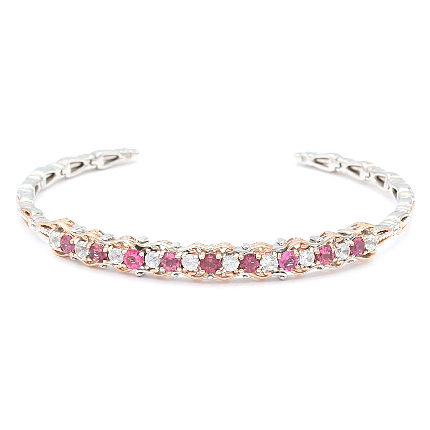Gems en Vogue 2.28ctw Pink Tourmaline & White Zircon Stacking Bangle Bracelet