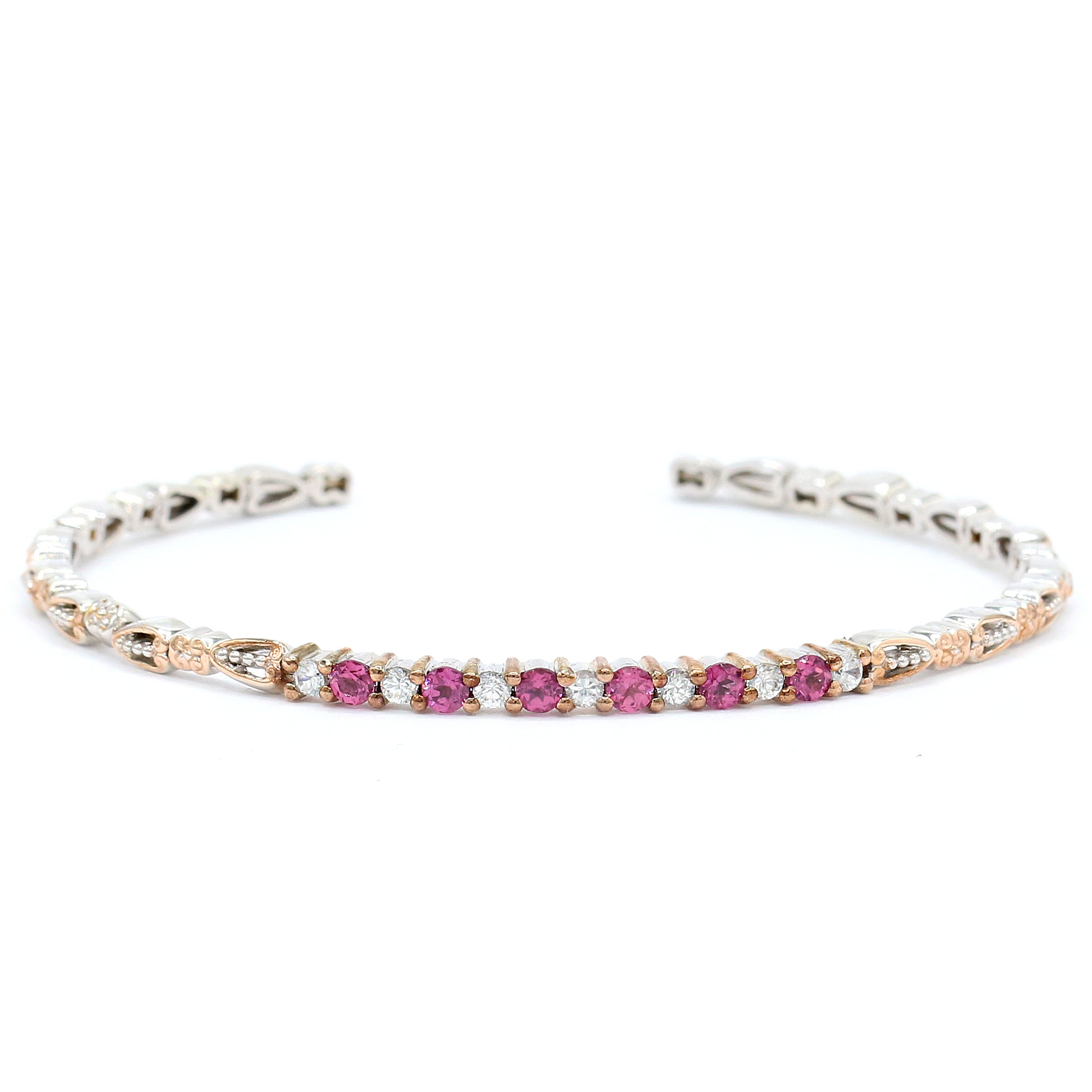 Gems en Vogue 18K Palladium Silver 1.36ctw Rose Garnet & White Zircon Flexible Stacking Bangle Bracelet