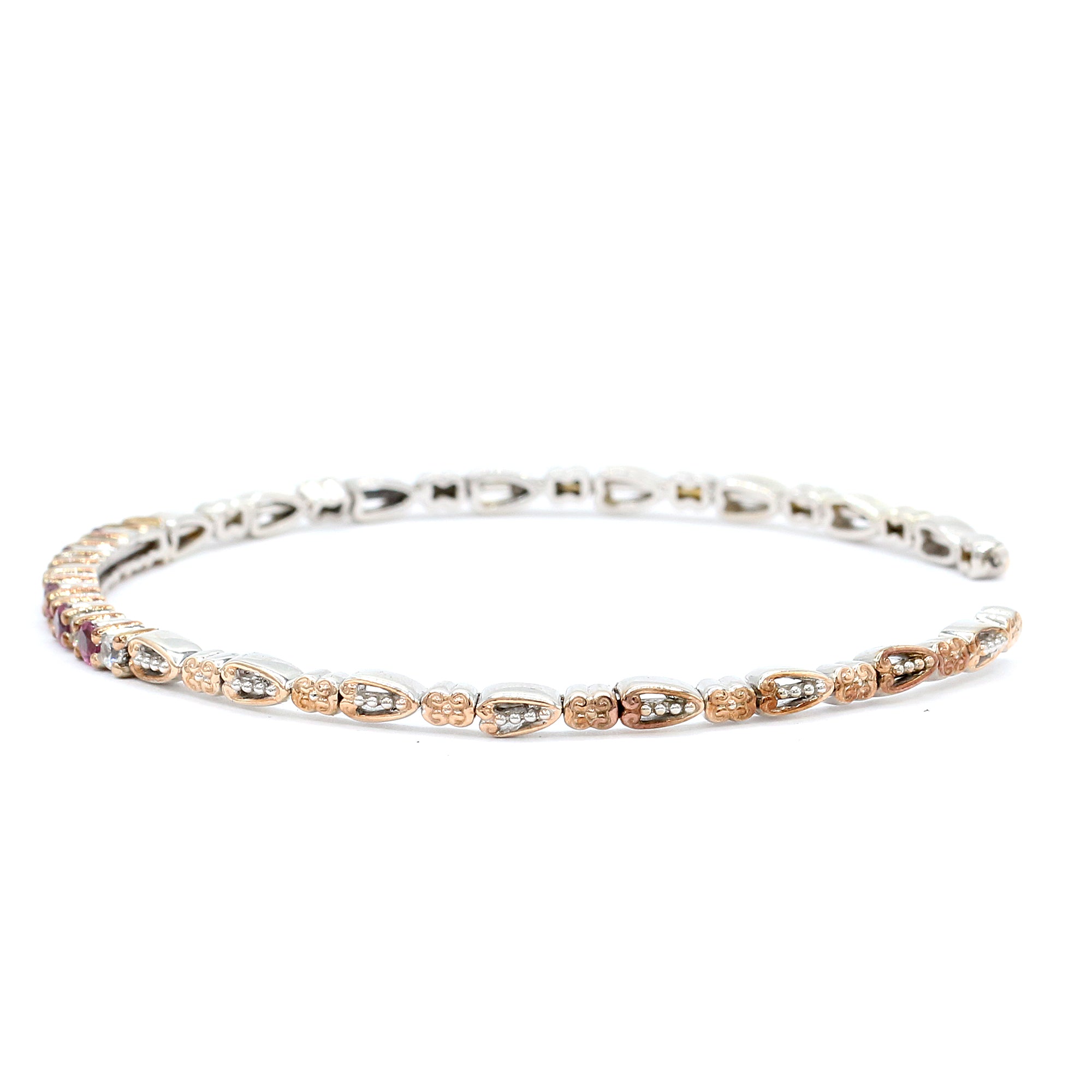 Gems en Vogue 18K Palladium Silver 1.36ctw Rose Garnet & White Zircon Flexible Stacking Bangle Bracelet