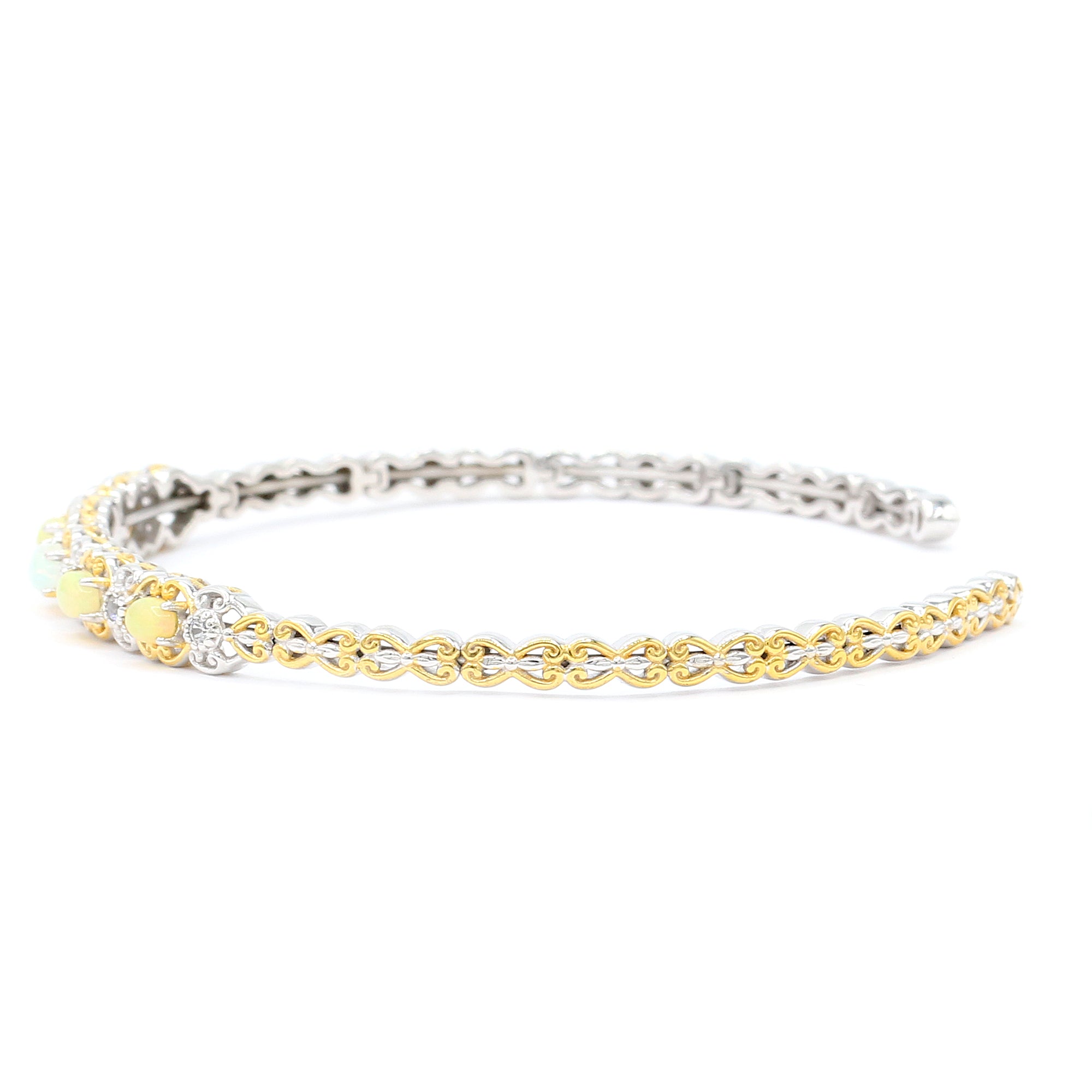 Gems en Vogue Ethiopian Opal & White Zircon Flexible Stacking Bangle Bracelet
