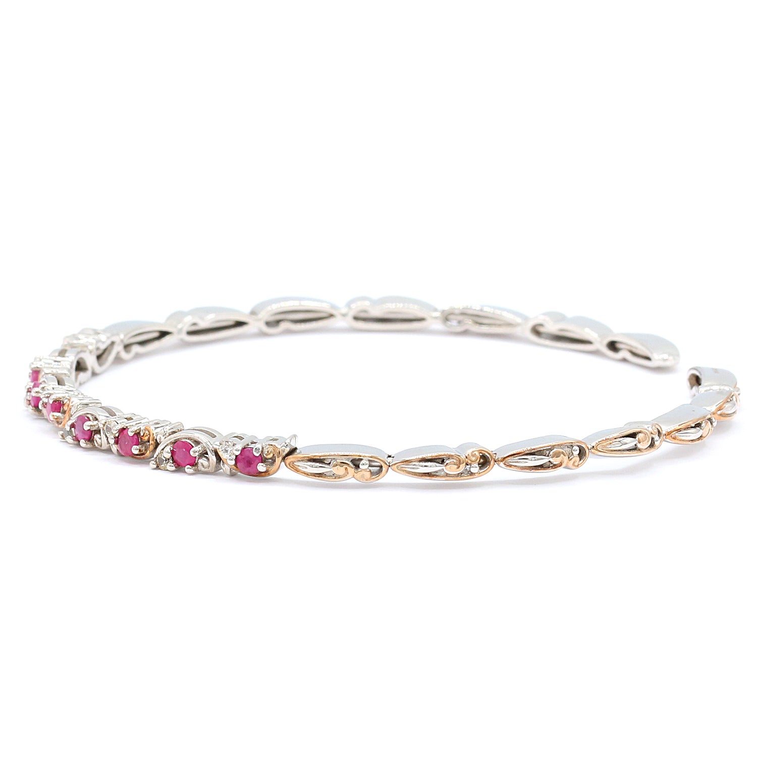 Gems en Vogue 1.08ctw Ruby & White Zircon Flexible Stacking Bangle Bracelet