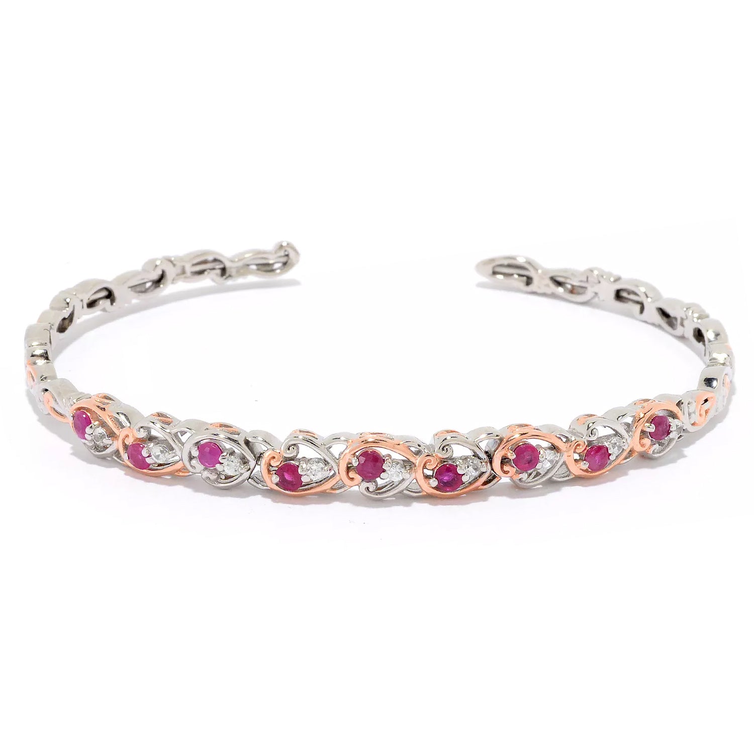 Gems en Vogue 1.08ctw Ruby & White Zircon Flexible Stacking Bangle Bracelet