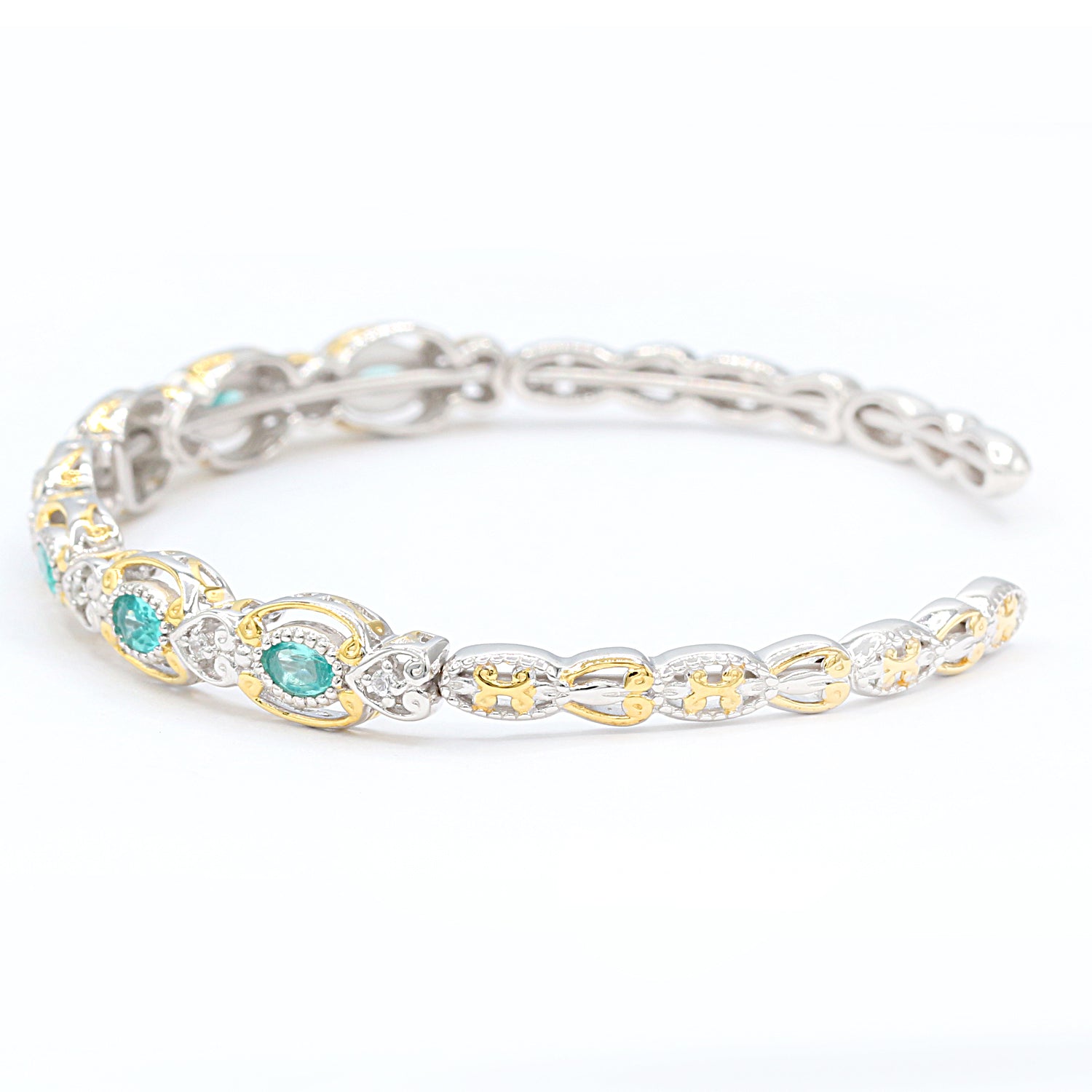 Gems en Vogue 4.82ctw Dauphin Apatite & White Zircon Bangle Bracelet