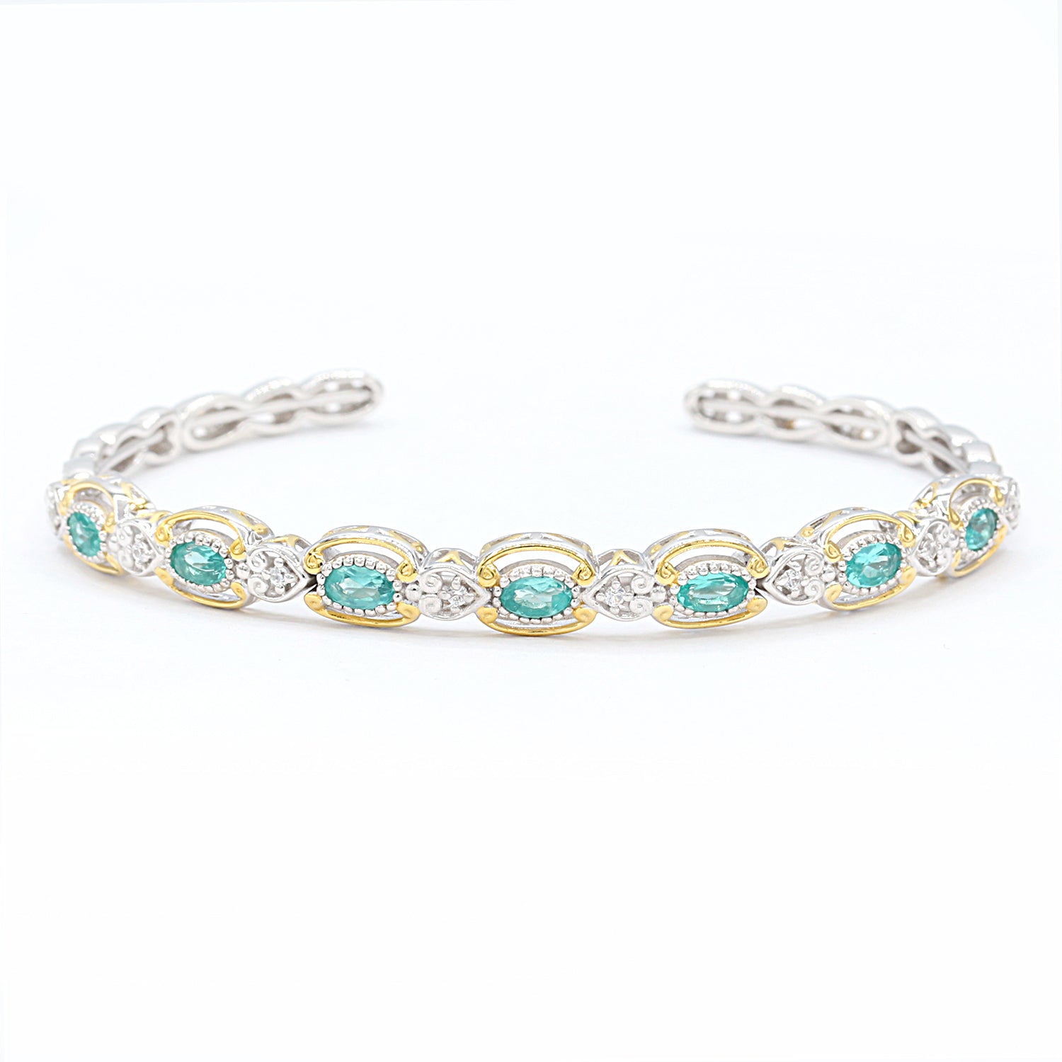Gems en Vogue 4.82ctw Dauphin Apatite & White Zircon Bangle Bracelet