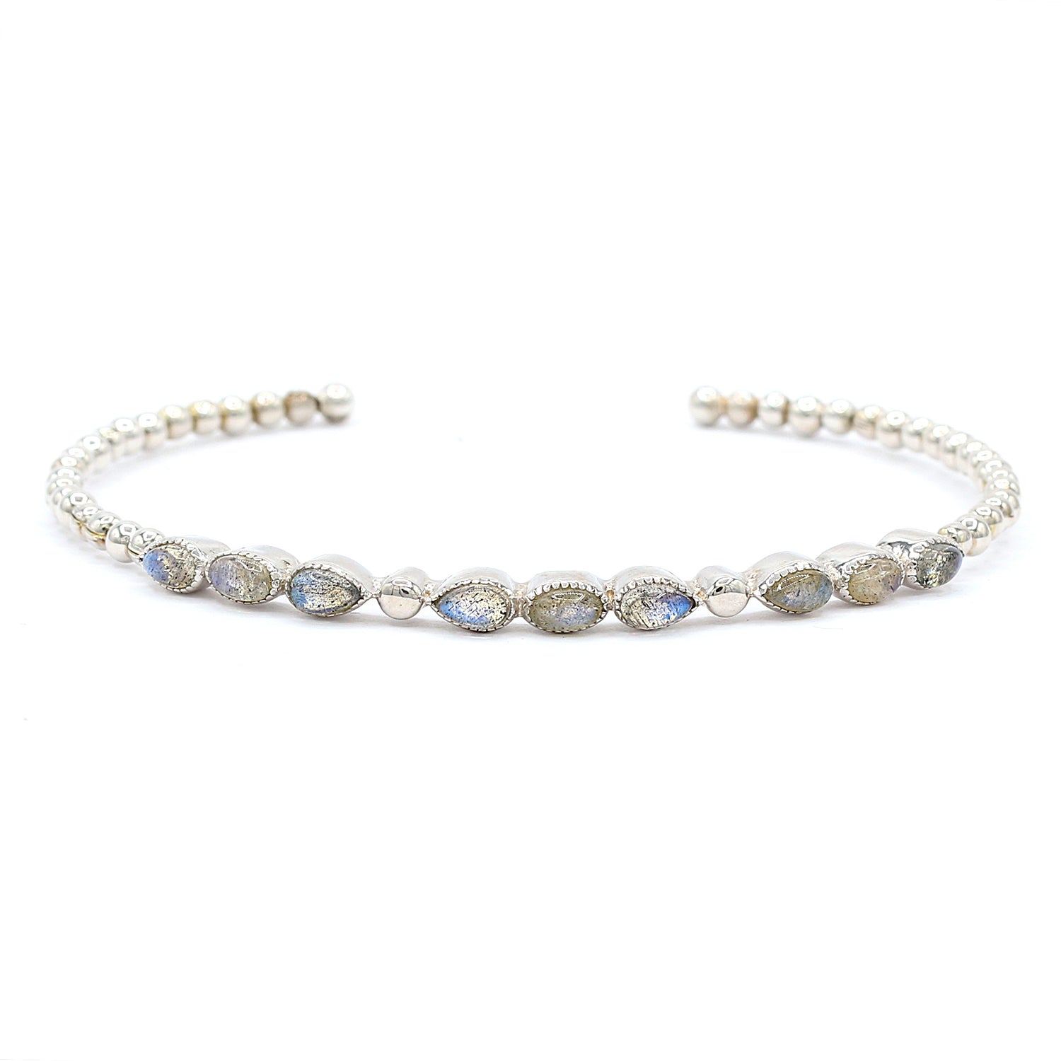 Hall of Jewels Labradorite Beaded Flexible Bangle Bracelet