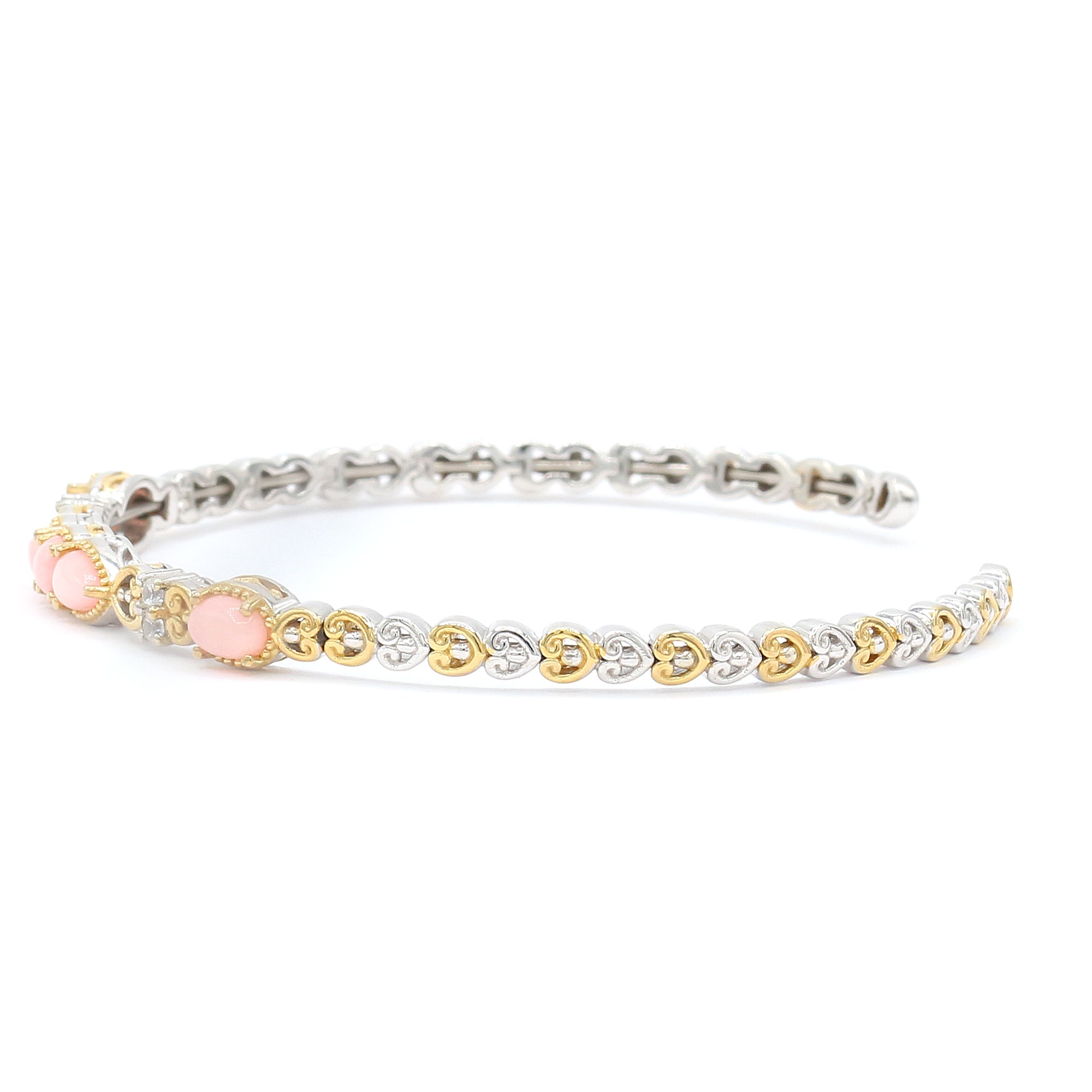 Gems en Vogue Pink Coral & White Zircon Flexible Cuff Bangle Bracelet