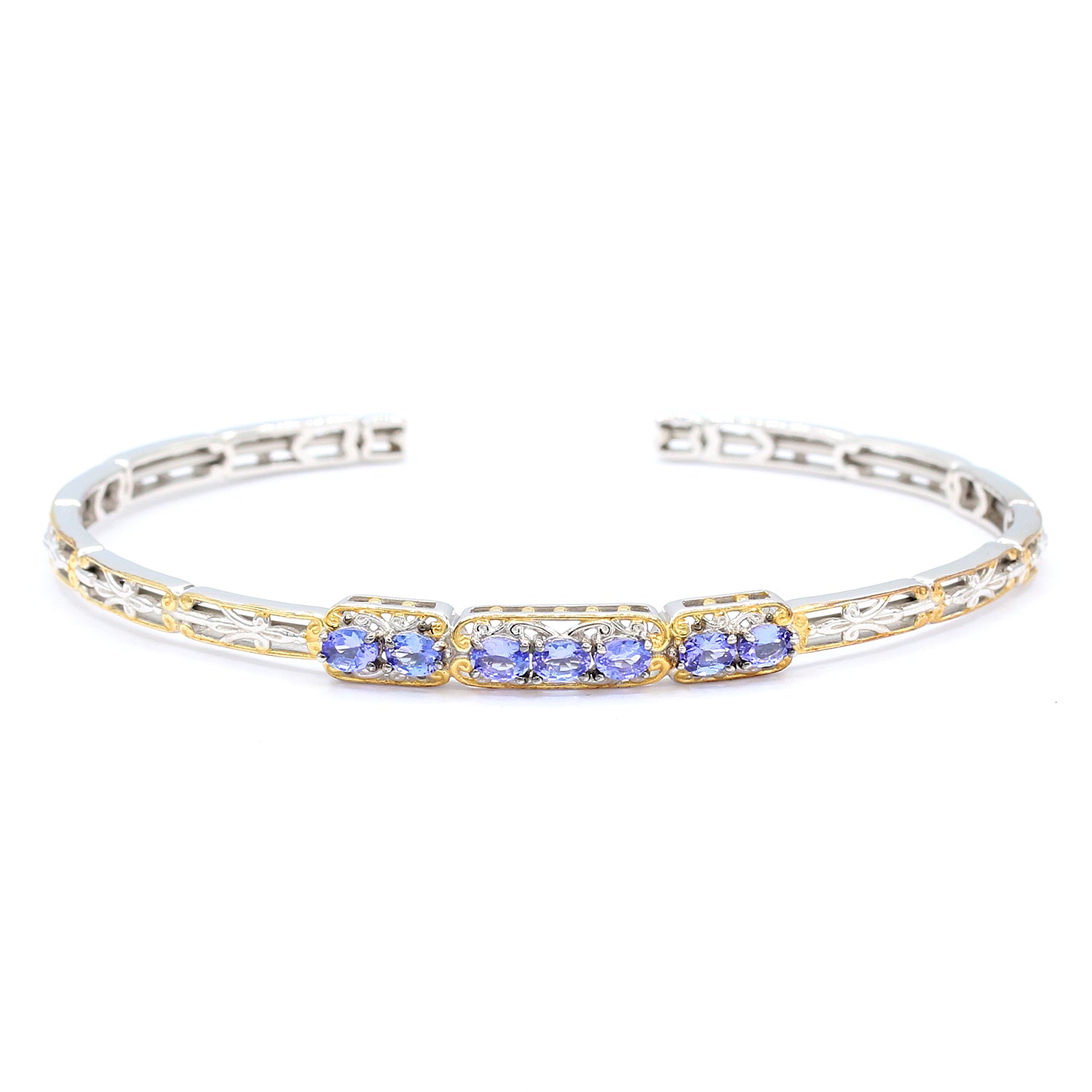 Gems en Vogue 1.40ctw Tanzanite Flexible Cuff Bangle Bracelet