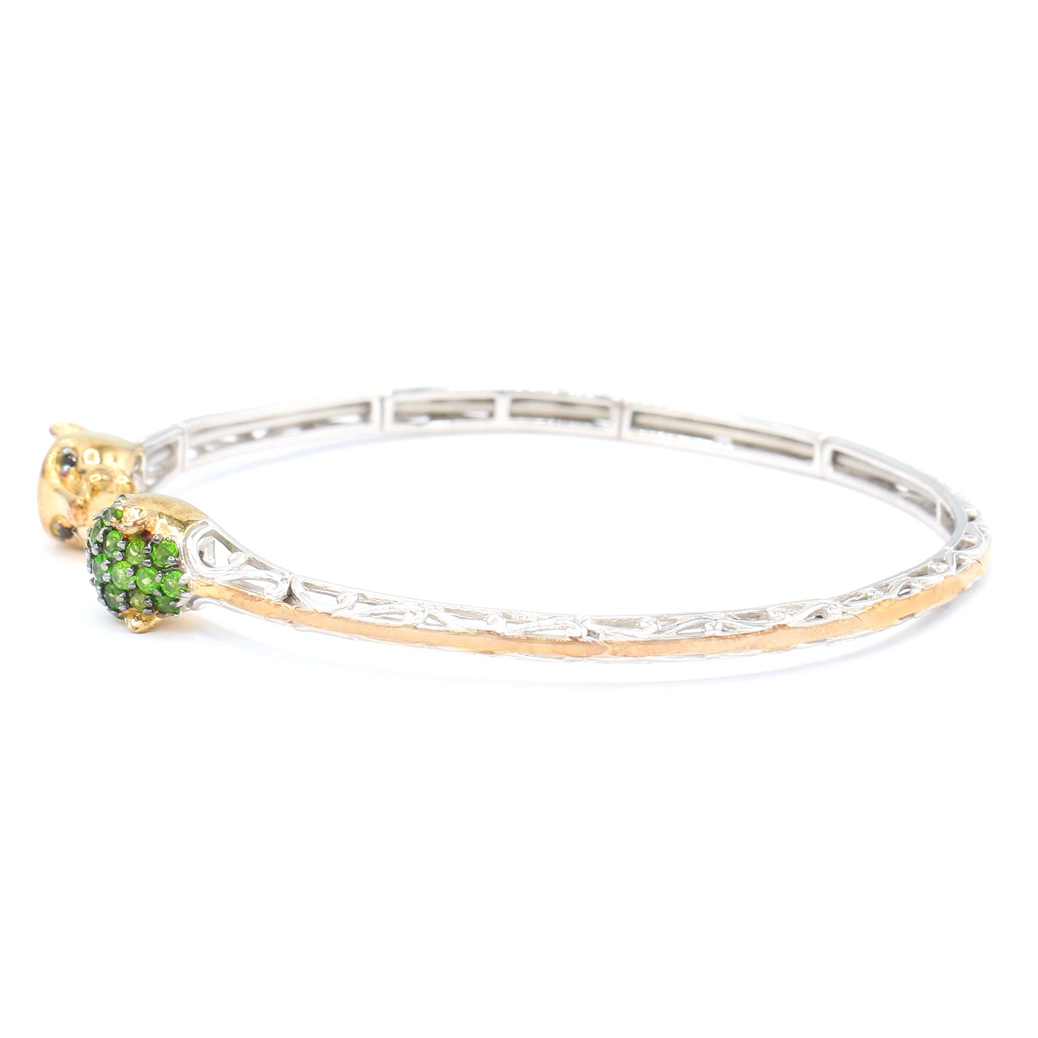 Gems en Vogue 0.75ctw Chrome Diopside & Black Spinel Panther Stacking Bangle Bracelet