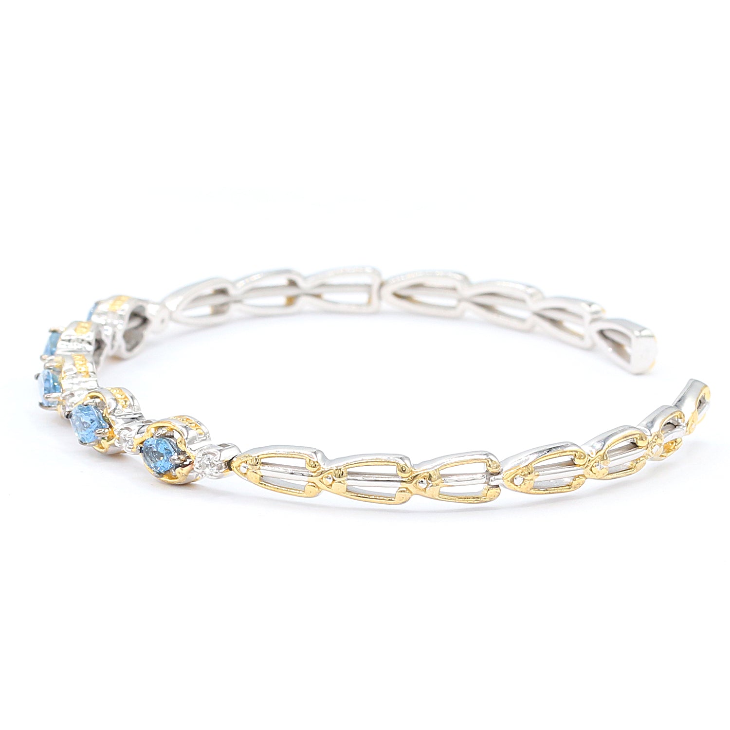 Gems en Vogue 1.36ctw Tanzanian Aquamarine & White Zircon Flexible Bangle Bracelet