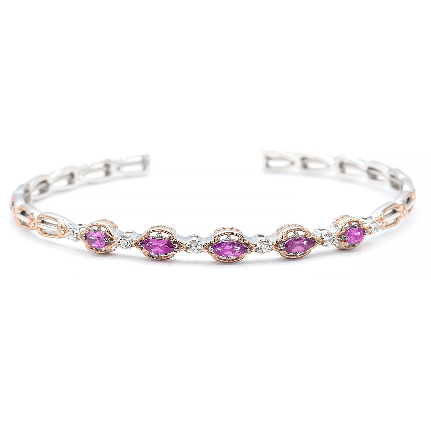 Gems en Vogue 1.36ctw Color Change Purple Garnet & White Zircon Flexible Cuff Bangle Bracelet
