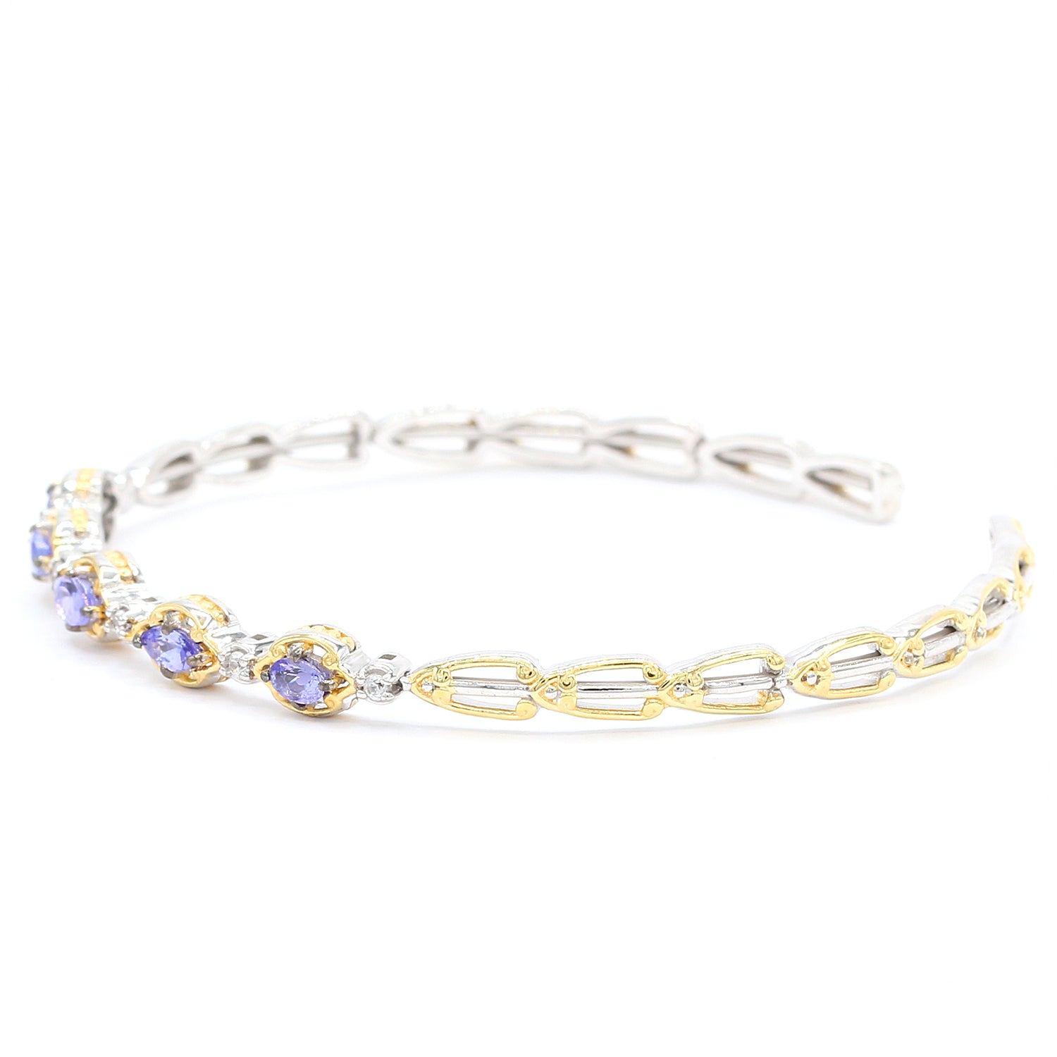 Gems en Vogue 1.39ctw Tanzanite & White Zircon Flexible Bangle Bracelet